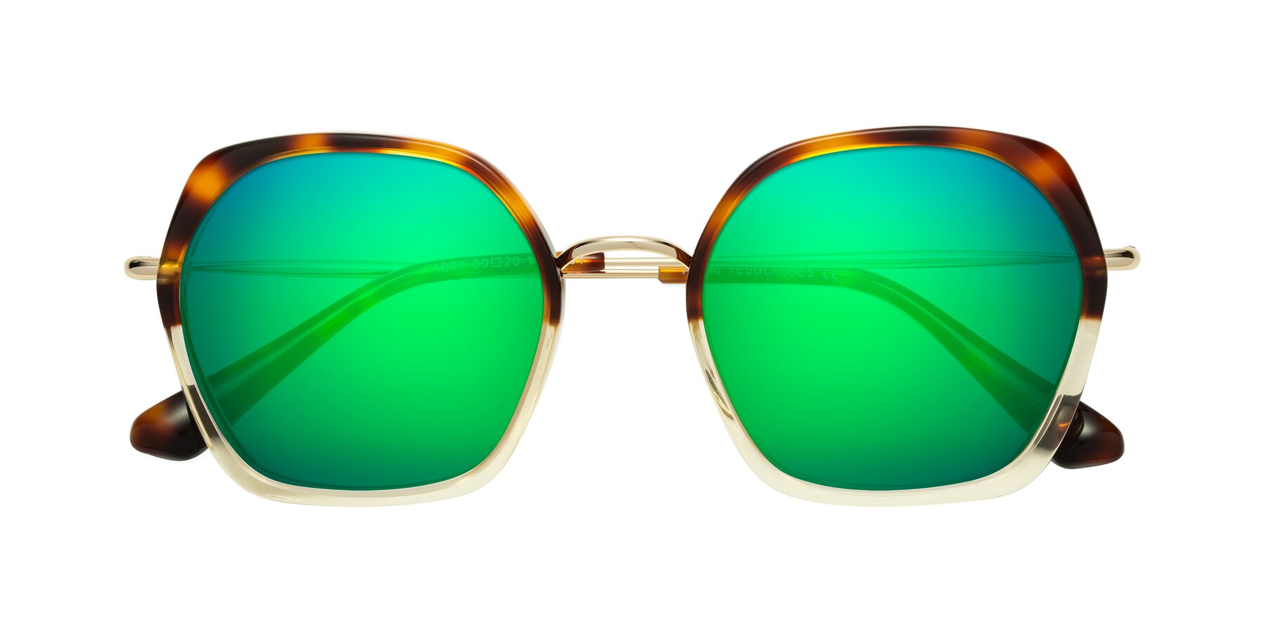 Folded Front of Apollo in Tortoise-Champagne with Green Mirrored Lenses