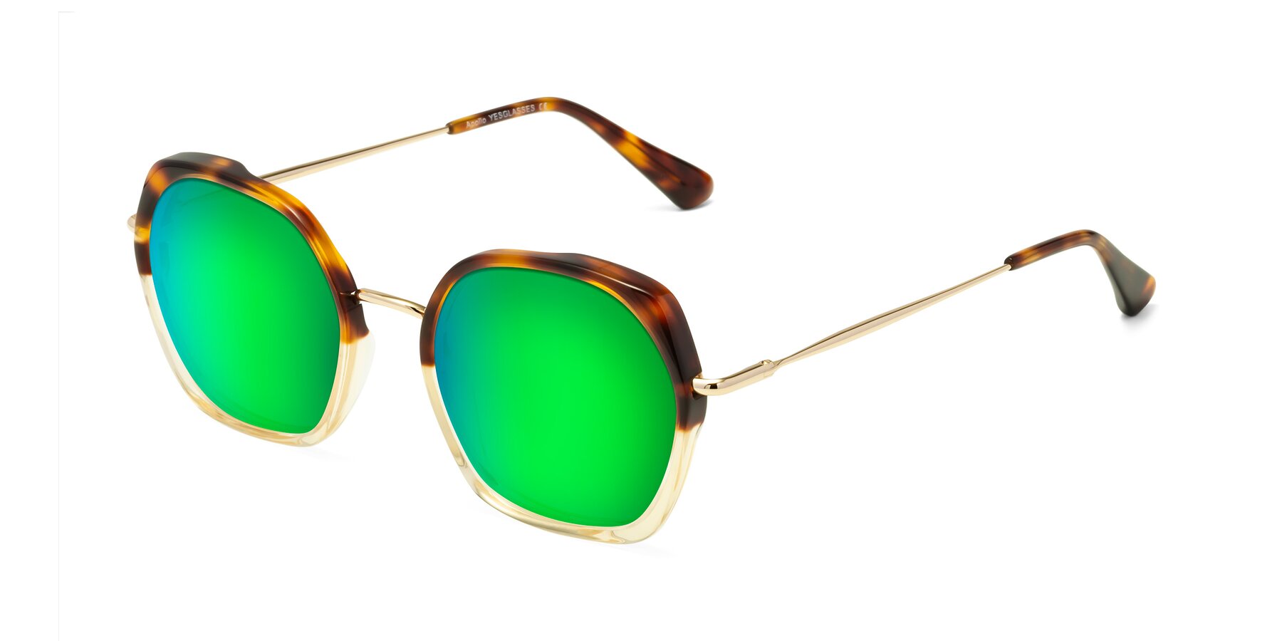 Angle of Apollo in Tortoise-Champagne with Green Mirrored Lenses