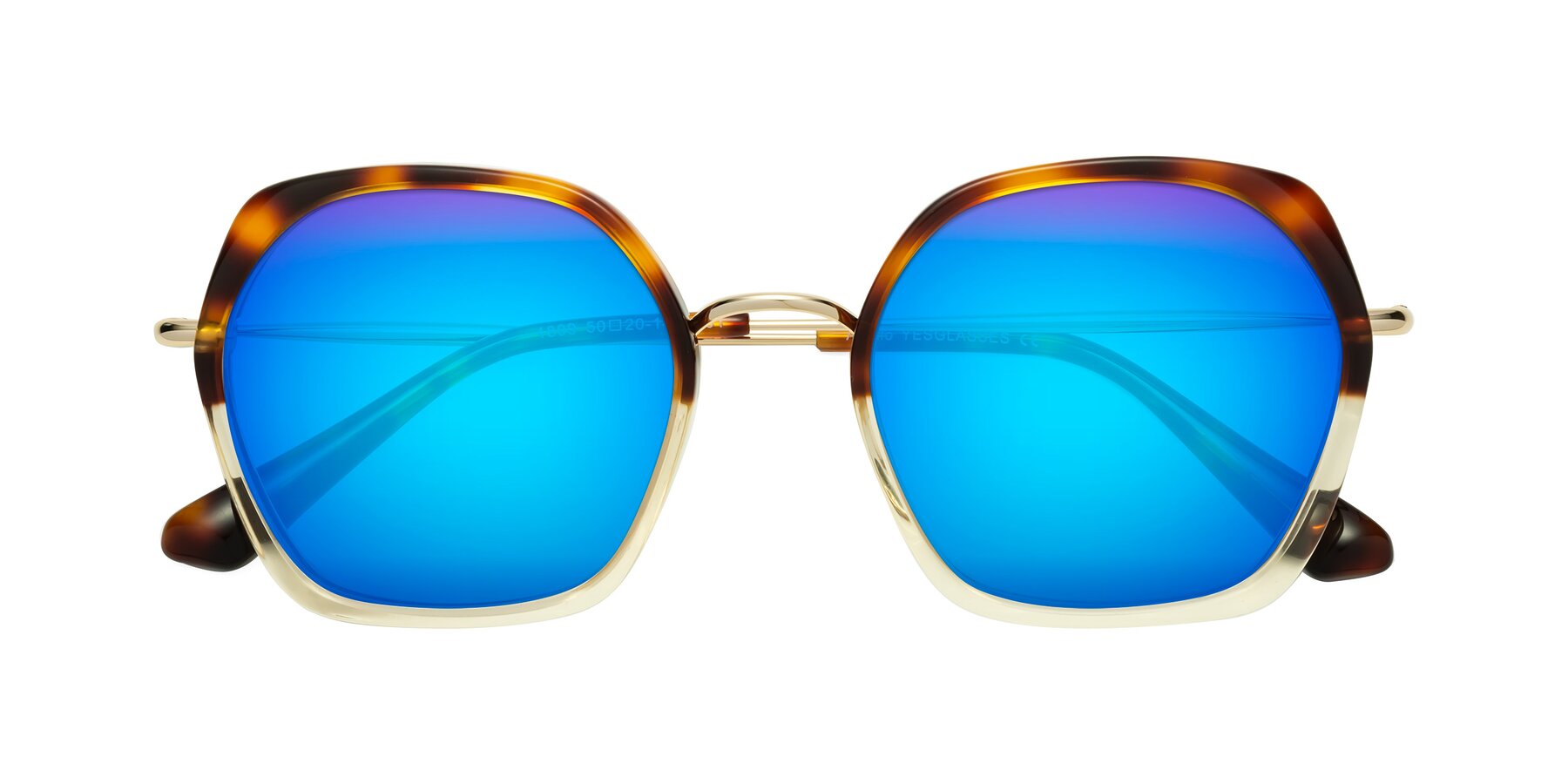 Folded Front of Apollo in Tortoise-Champagne with Blue Mirrored Lenses