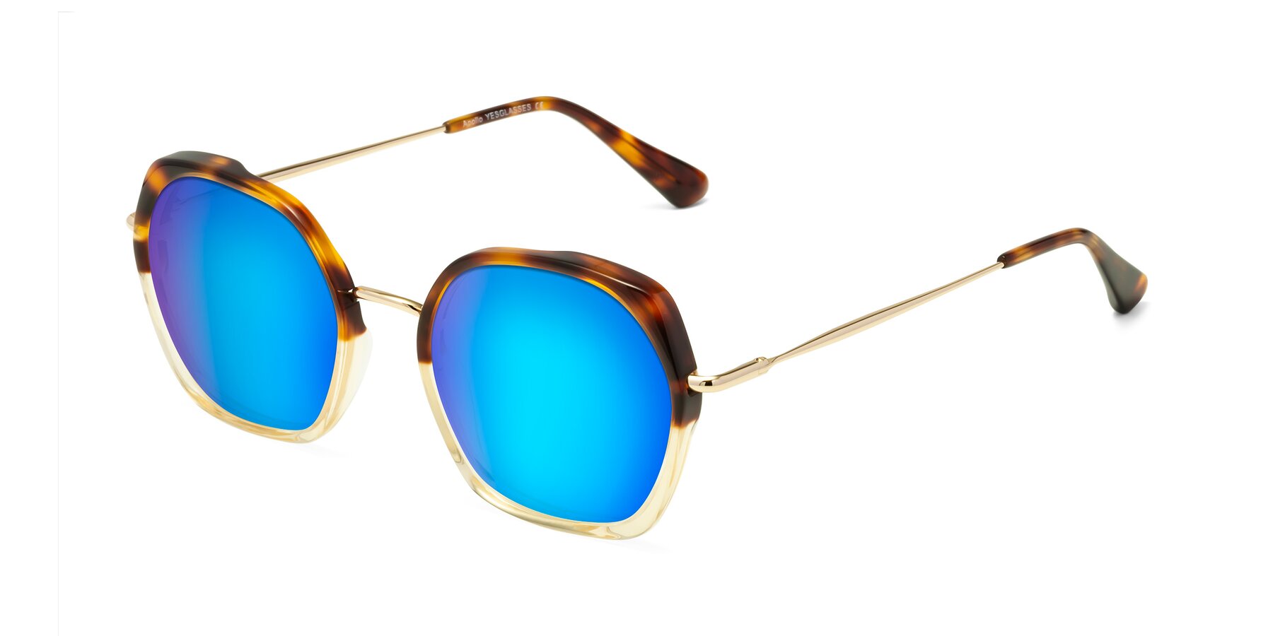 Angle of Apollo in Tortoise-Champagne with Blue Mirrored Lenses
