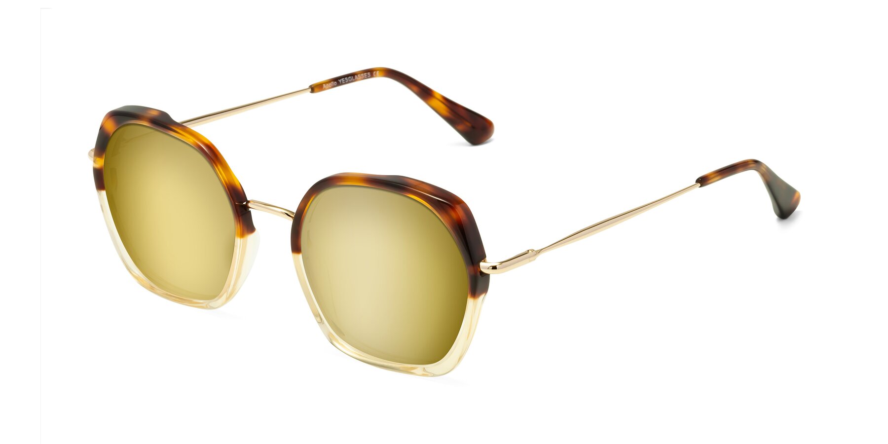 Angle of Apollo in Tortoise-Champagne with Gold Mirrored Lenses