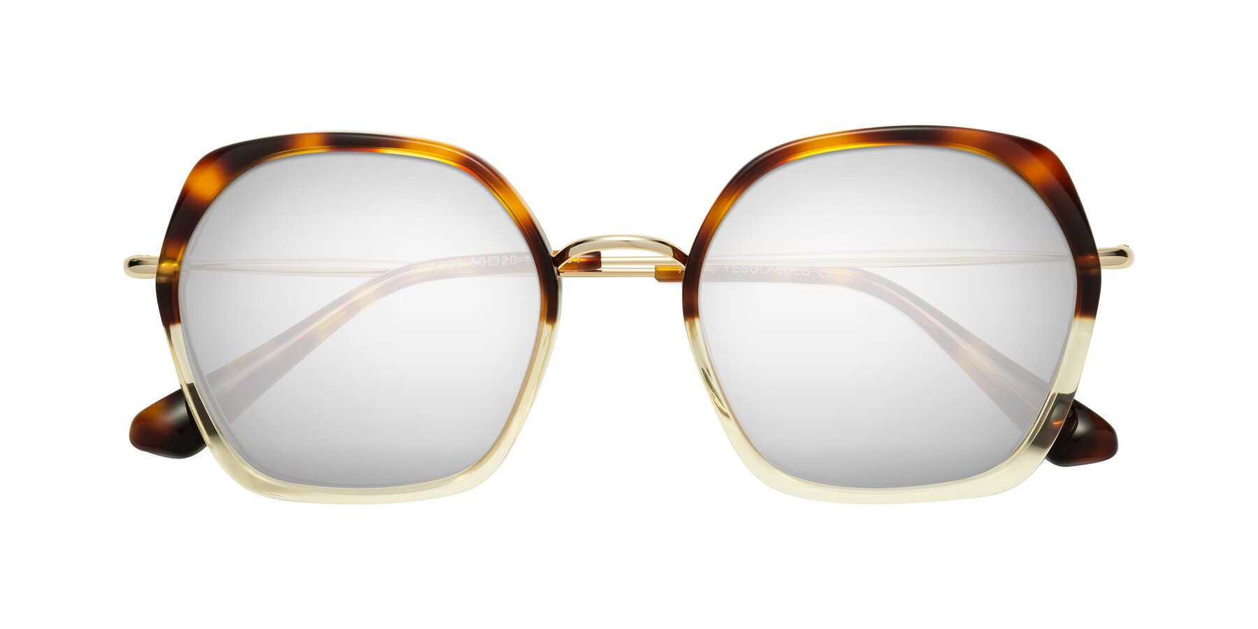 Folded Front of Apollo in Tortoise-Champagne with Silver Mirrored Lenses