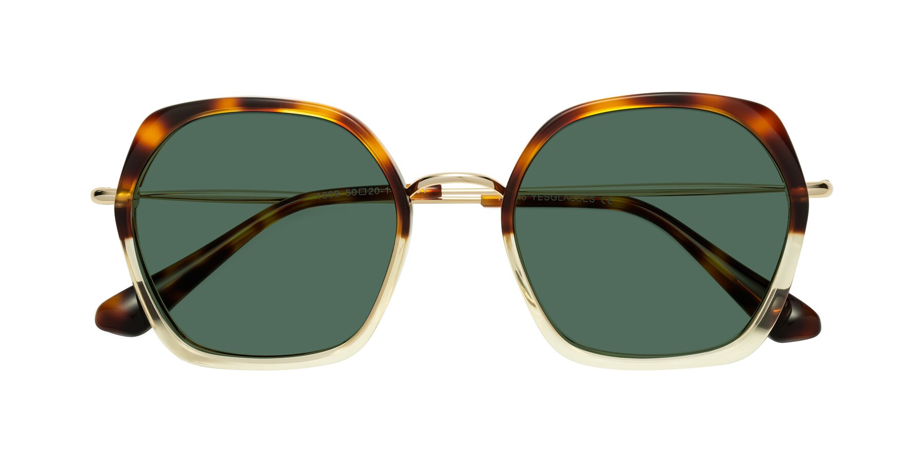 Folded Front of Apollo in Tortoise-Champagne with Green Polarized Lenses