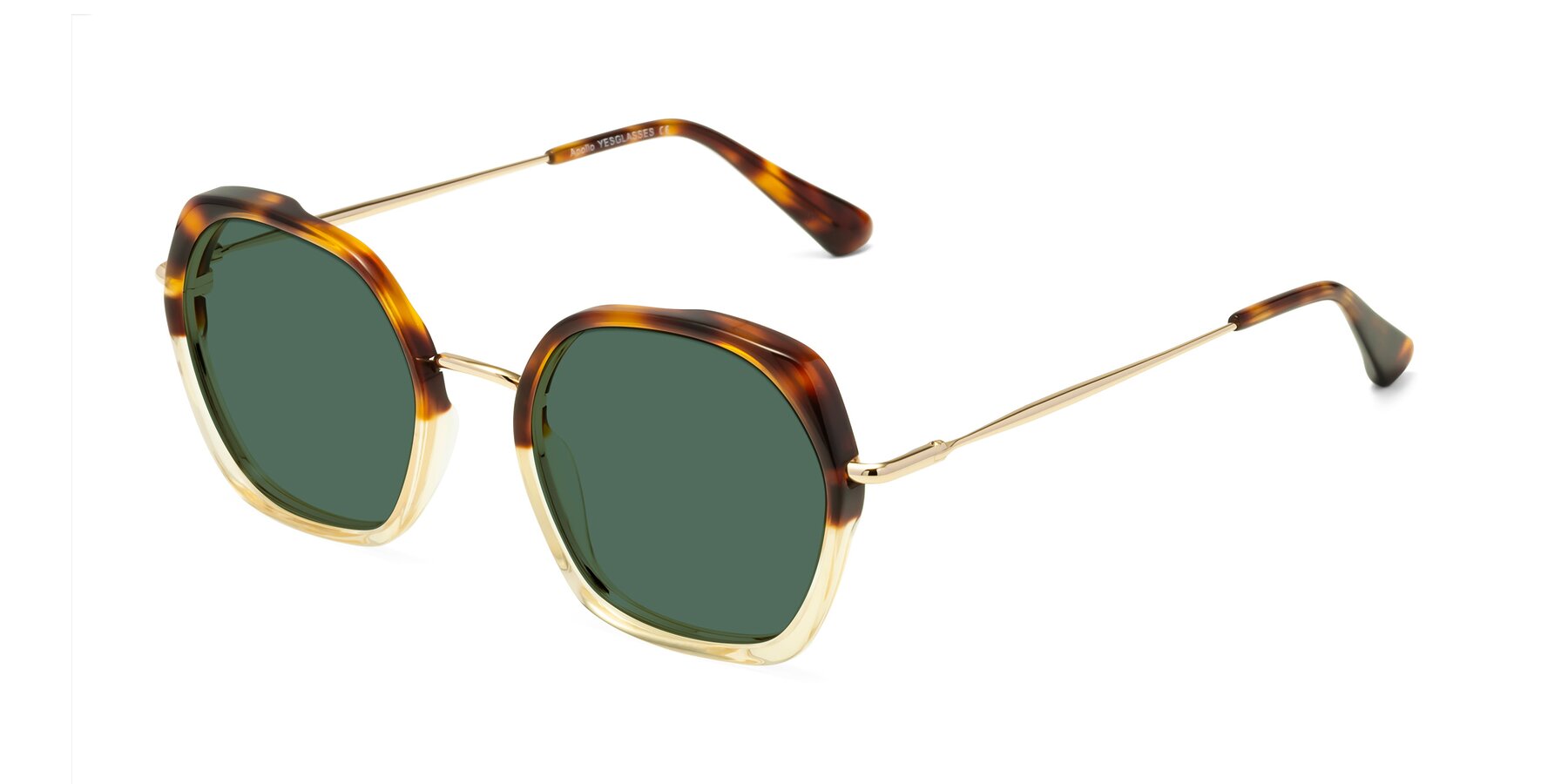 Angle of Apollo in Tortoise-Champagne with Green Polarized Lenses
