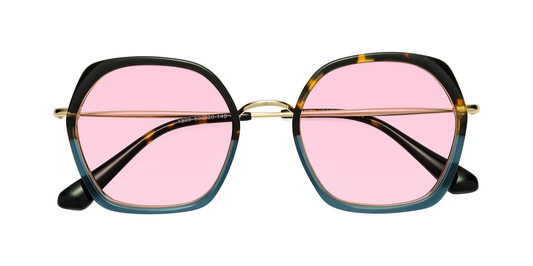 Folded Front of Apollo in Tortoise-Blue with Light Pink Tinted Lenses