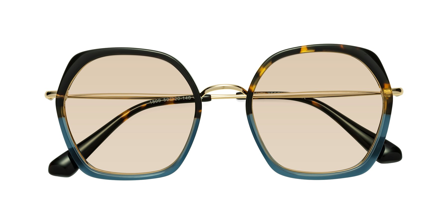 Folded Front of Apollo in Tortoise-Blue with Light Brown Tinted Lenses