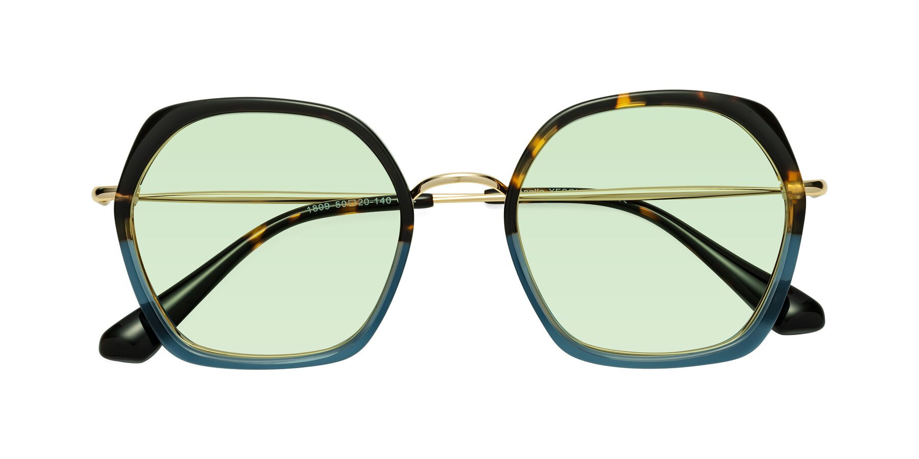 Folded Front of Apollo in Tortoise-Blue with Light Green Tinted Lenses