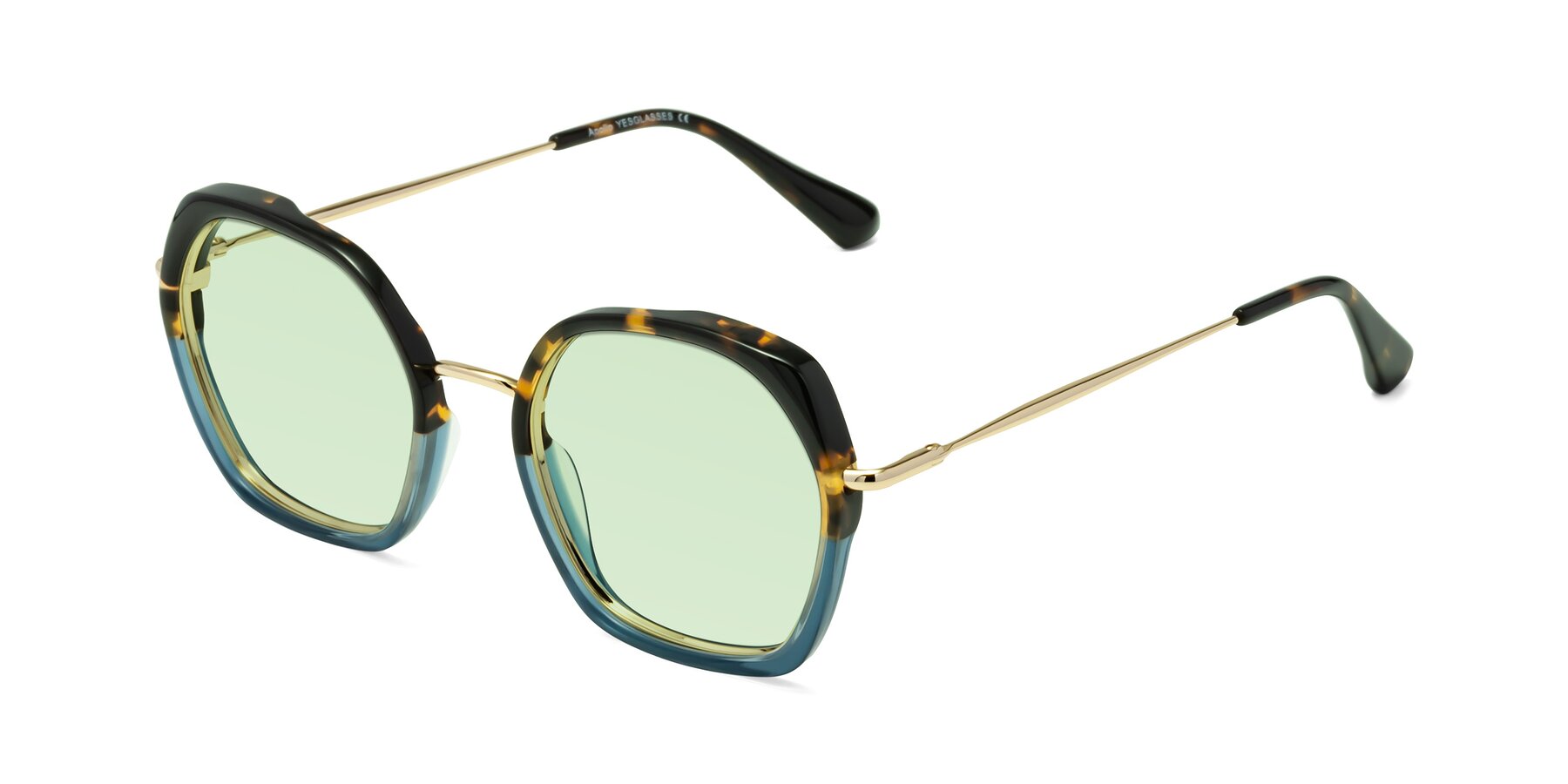 Angle of Apollo in Tortoise-Blue with Light Green Tinted Lenses