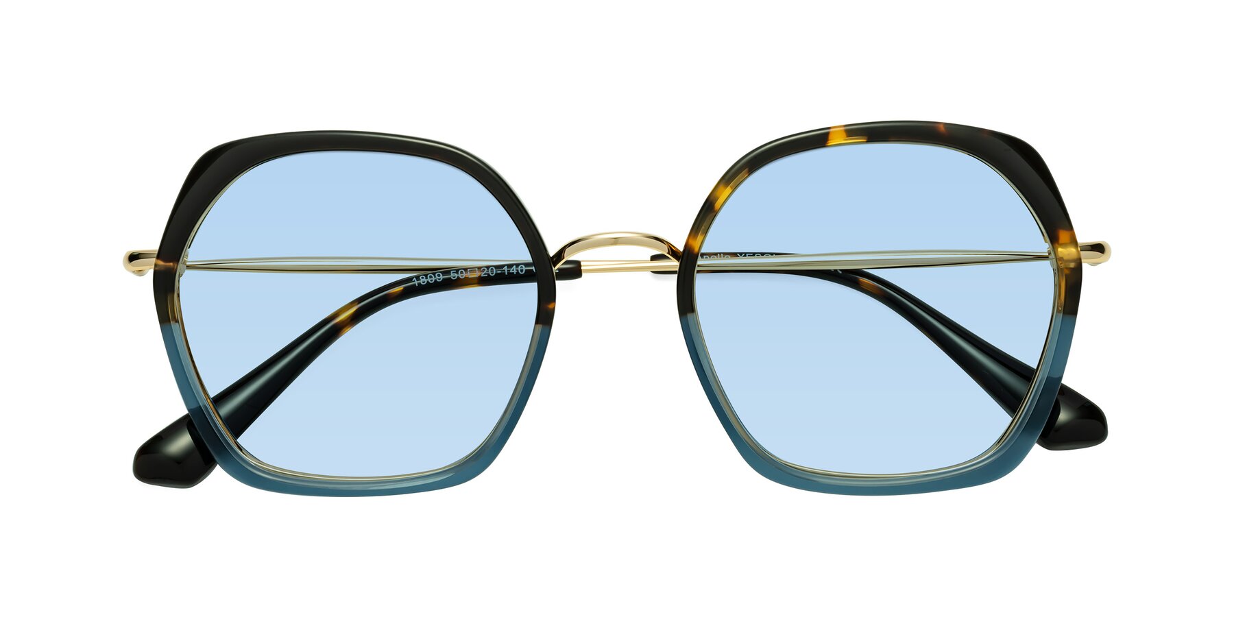 Folded Front of Apollo in Tortoise-Blue with Light Blue Tinted Lenses