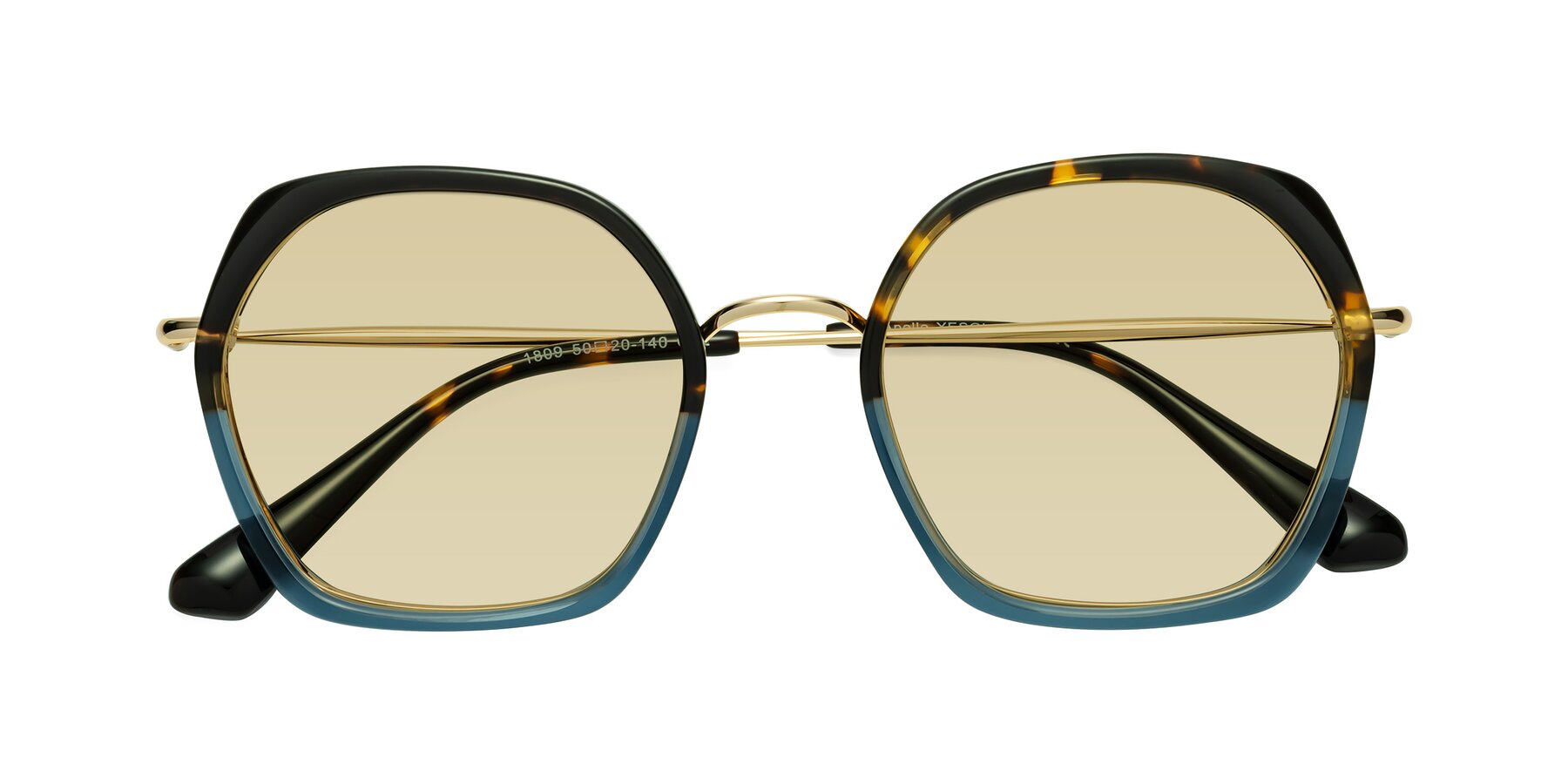 Folded Front of Apollo in Tortoise-Blue with Light Champagne Tinted Lenses