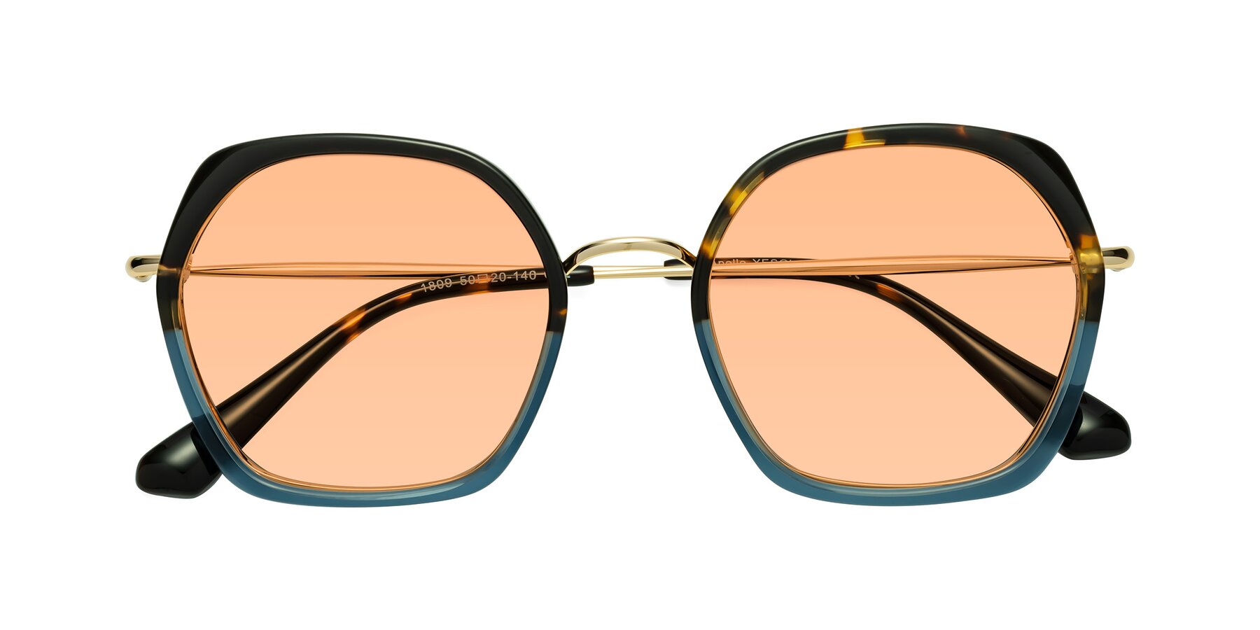 Folded Front of Apollo in Tortoise-Blue with Light Orange Tinted Lenses