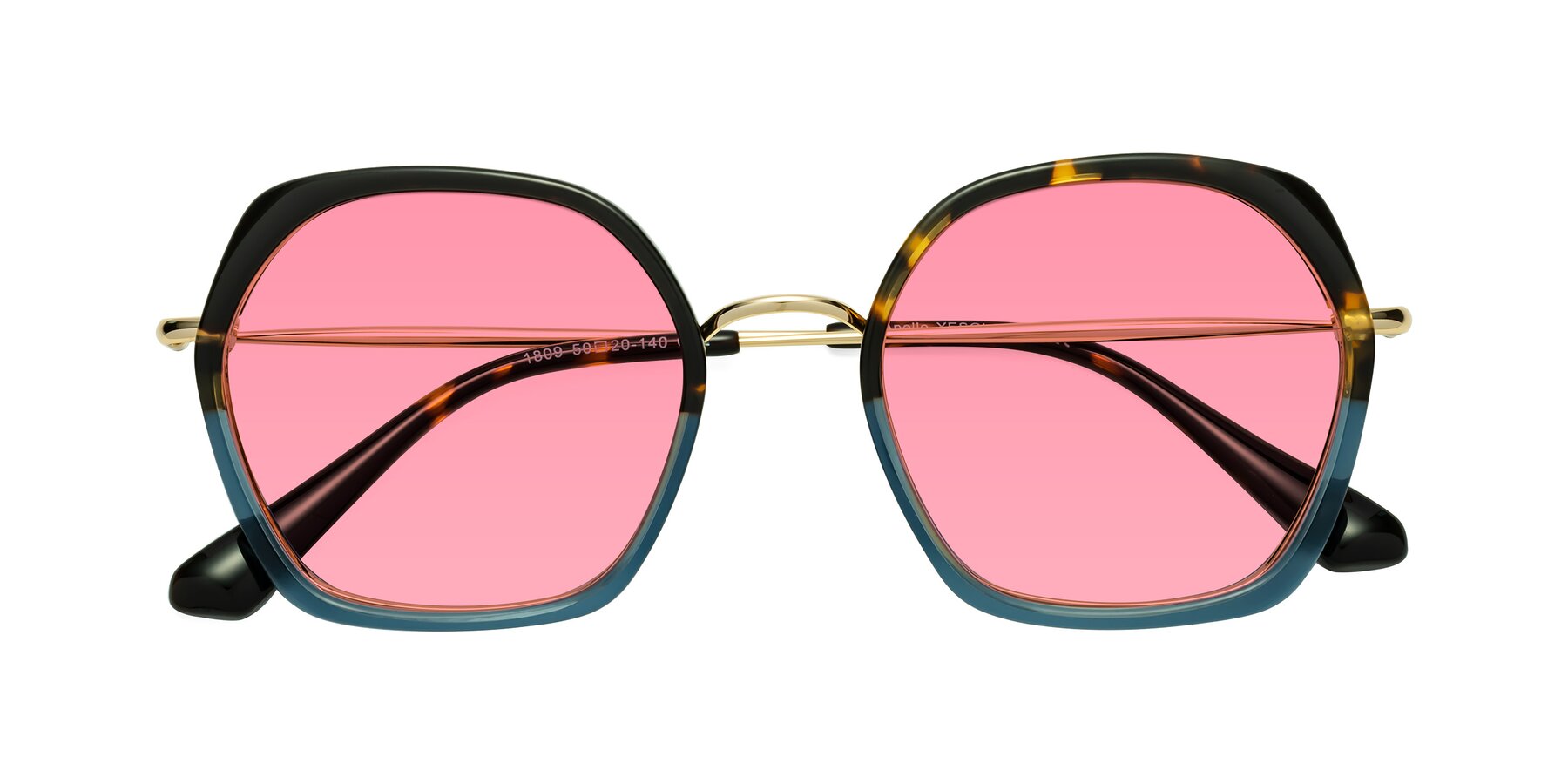 Folded Front of Apollo in Tortoise-Blue with Pink Tinted Lenses