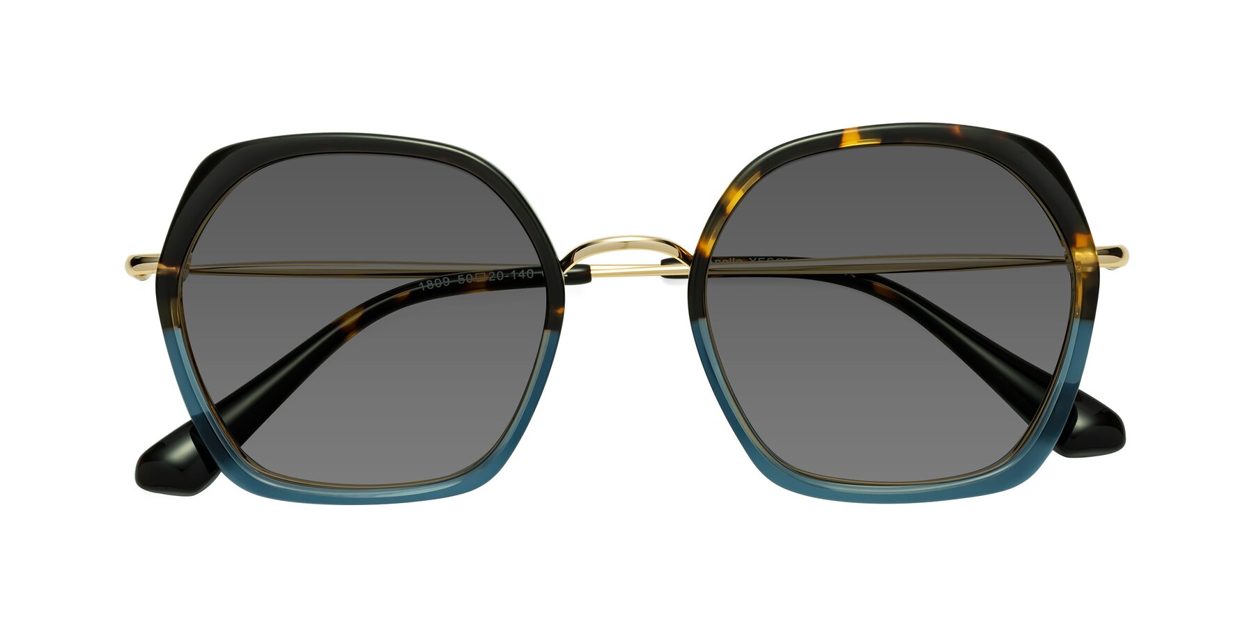 Folded Front of Apollo in Tortoise-Blue with Medium Gray Tinted Lenses