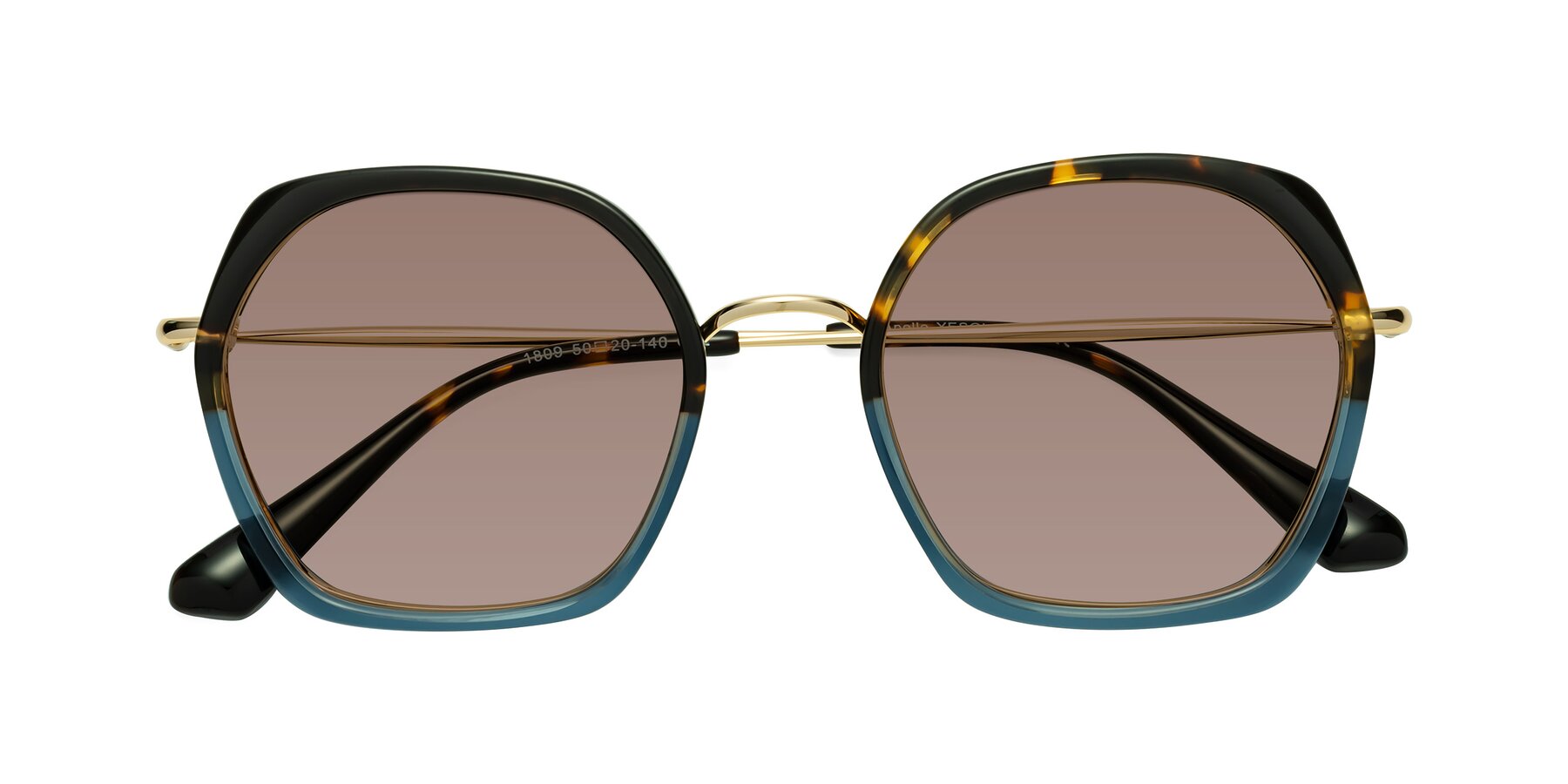 Folded Front of Apollo in Tortoise-Blue with Medium Brown Tinted Lenses