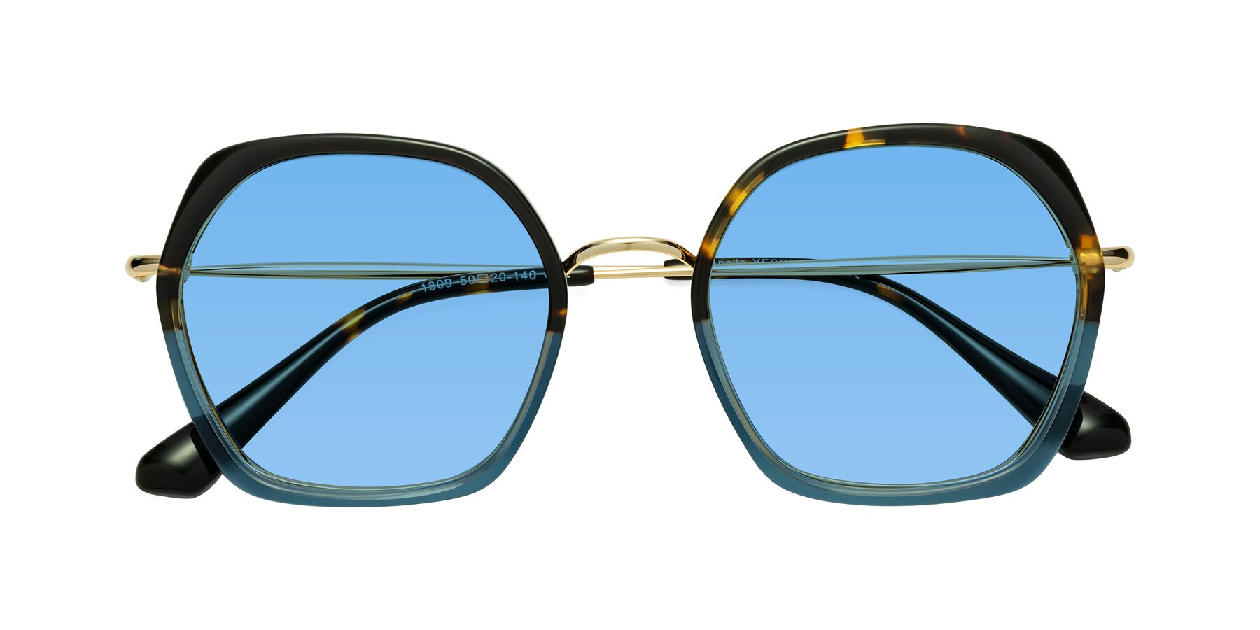 Folded Front of Apollo in Tortoise-Blue with Medium Blue Tinted Lenses