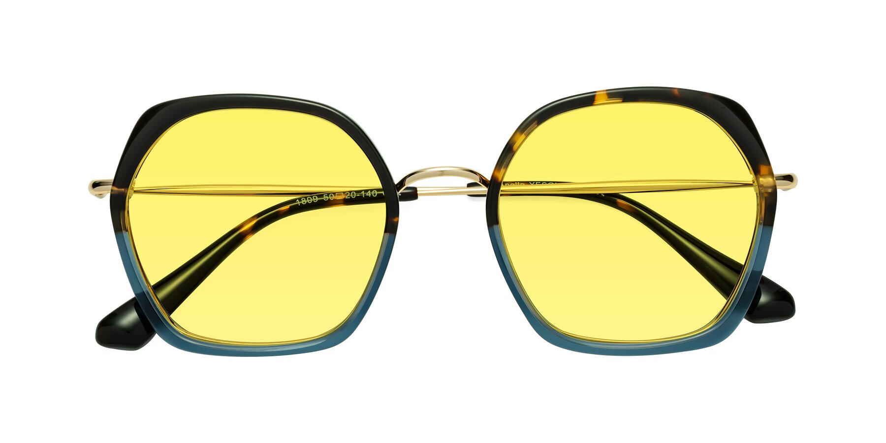 Folded Front of Apollo in Tortoise-Blue with Medium Yellow Tinted Lenses