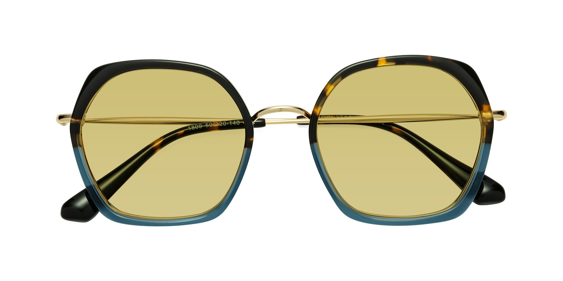 Folded Front of Apollo in Tortoise-Blue with Medium Champagne Tinted Lenses