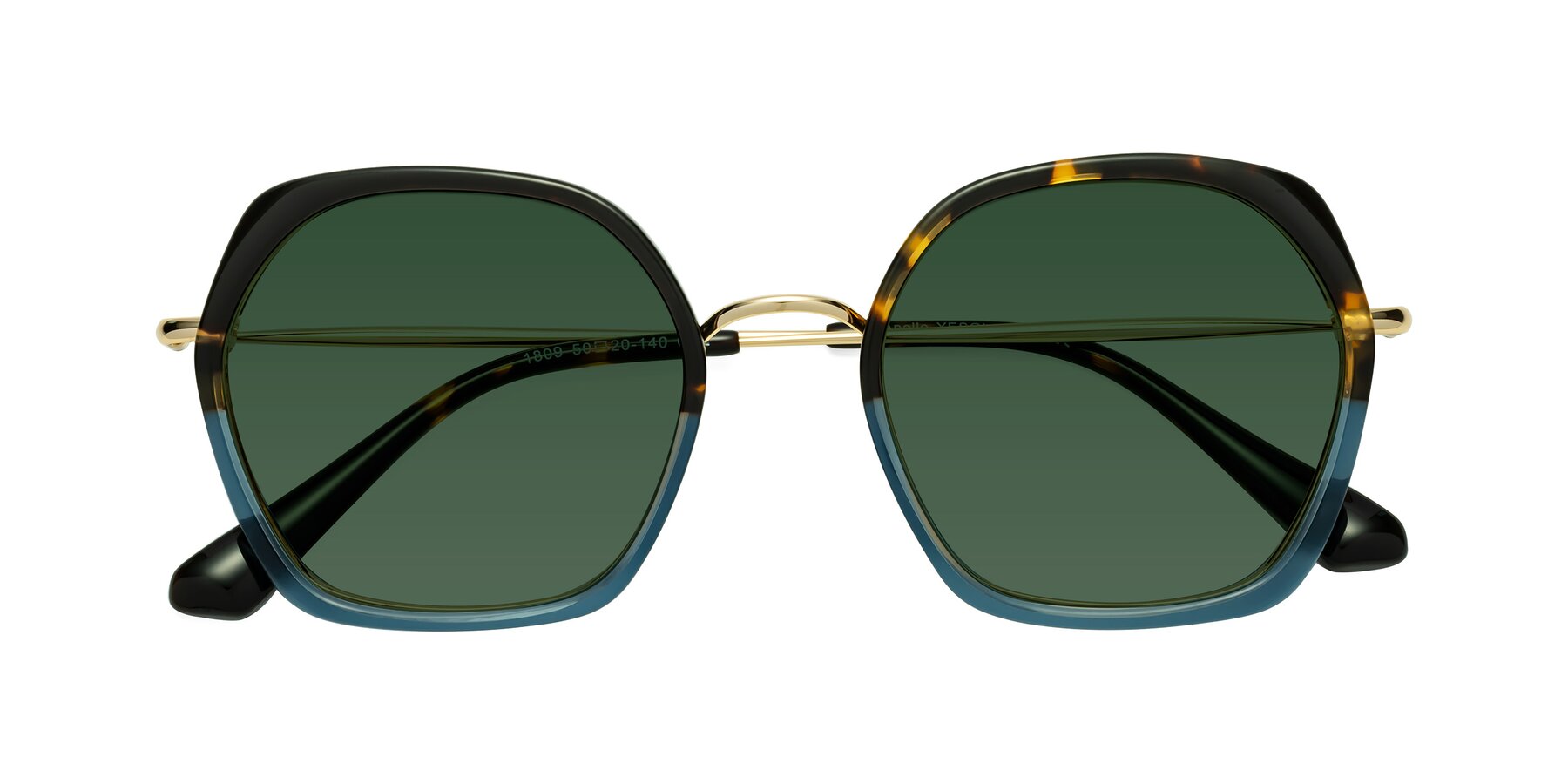 Folded Front of Apollo in Tortoise-Blue with Green Tinted Lenses