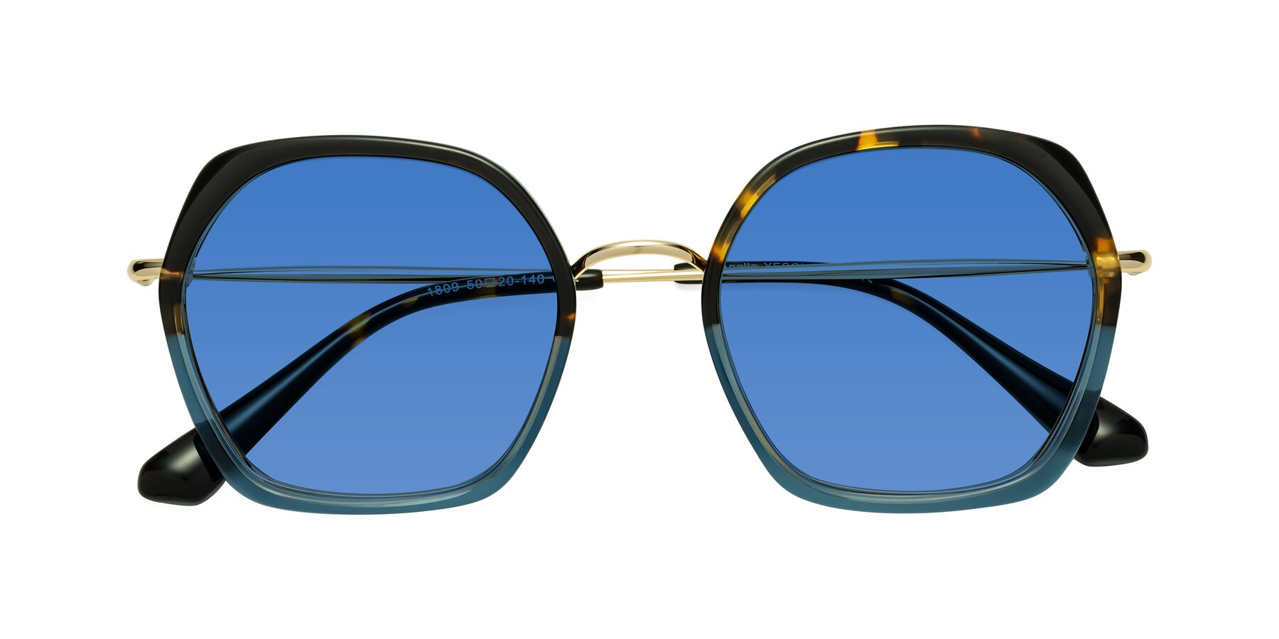 Folded Front of Apollo in Tortoise-Blue with Blue Tinted Lenses