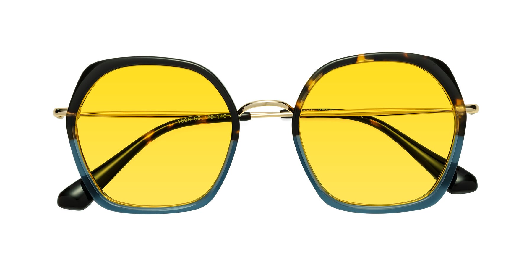 Folded Front of Apollo in Tortoise-Blue with Yellow Tinted Lenses