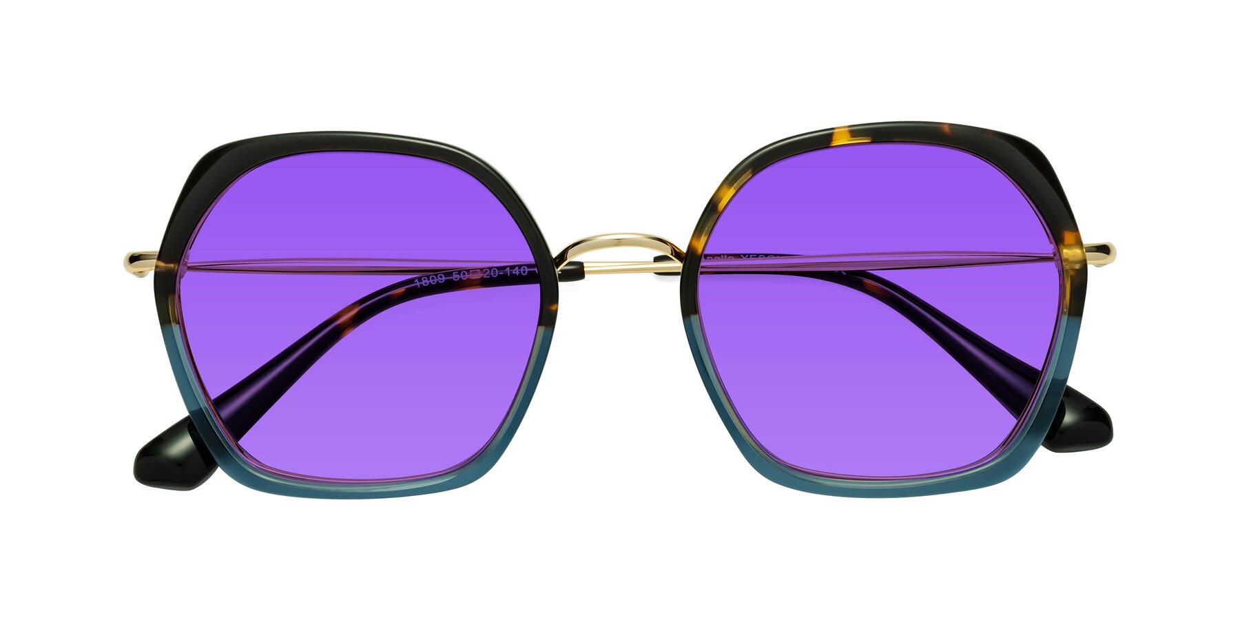 Folded Front of Apollo in Tortoise-Blue with Purple Tinted Lenses