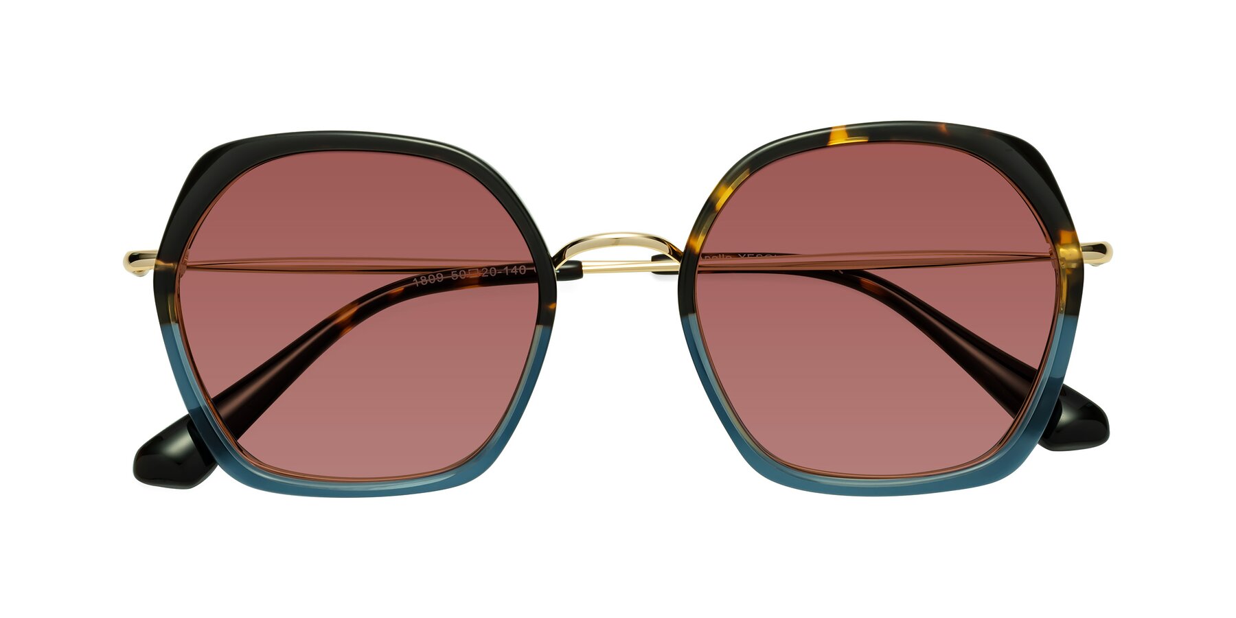 Folded Front of Apollo in Tortoise-Blue with Garnet Tinted Lenses