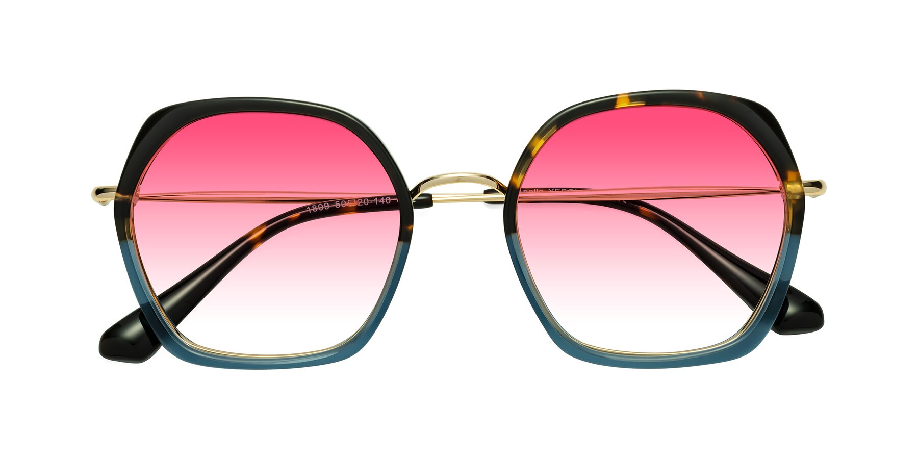 Folded Front of Apollo in Tortoise-Blue with Pink Gradient Lenses