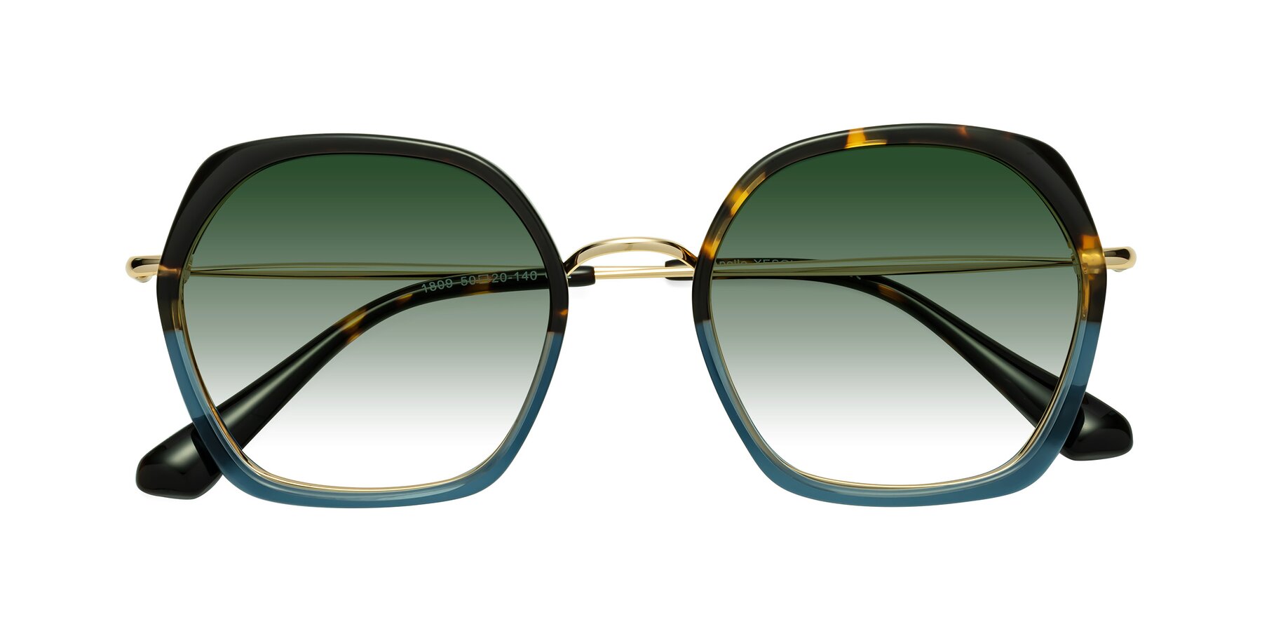 Folded Front of Apollo in Tortoise-Blue with Green Gradient Lenses