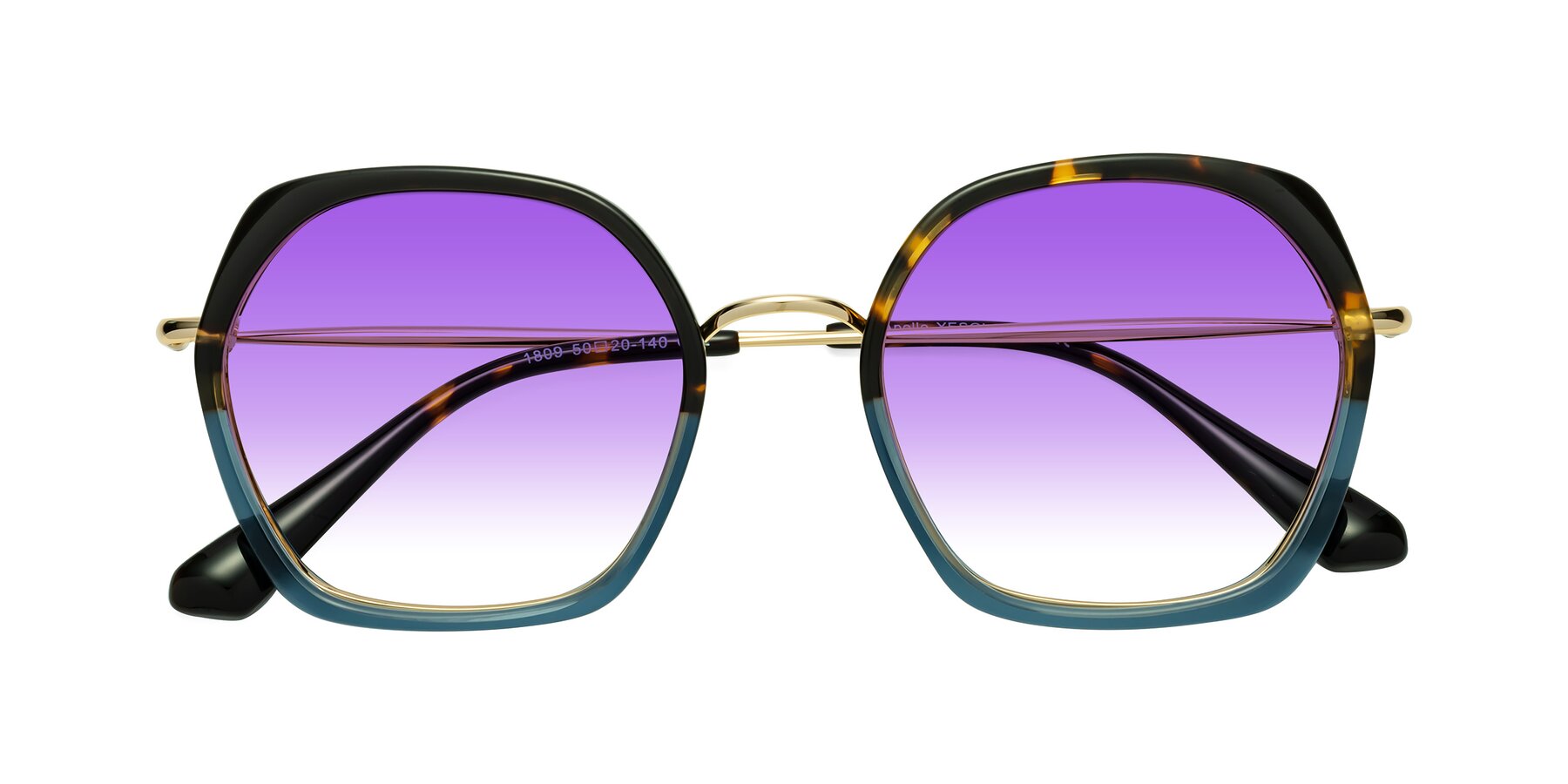 Folded Front of Apollo in Tortoise-Blue with Purple Gradient Lenses
