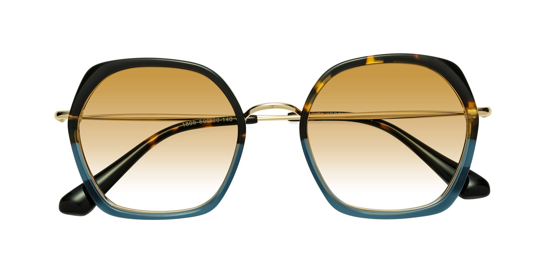 Folded Front of Apollo in Tortoise-Blue with Champagne Gradient Lenses