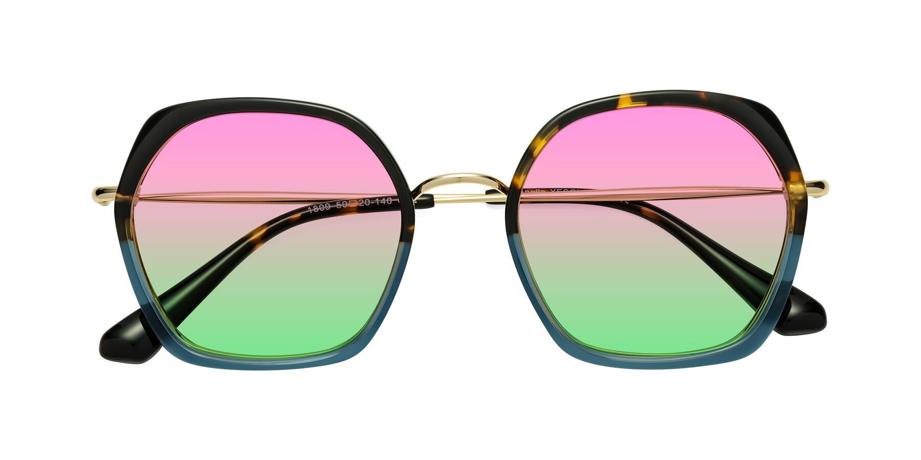 Folded Front of Apollo in Tortoise-Blue with Pink / Green Gradient Lenses