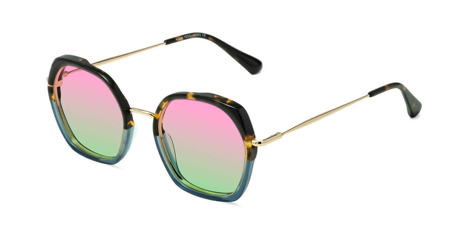 Angle of Apollo in Tortoise-Blue with Pink / Green Gradient Lenses
