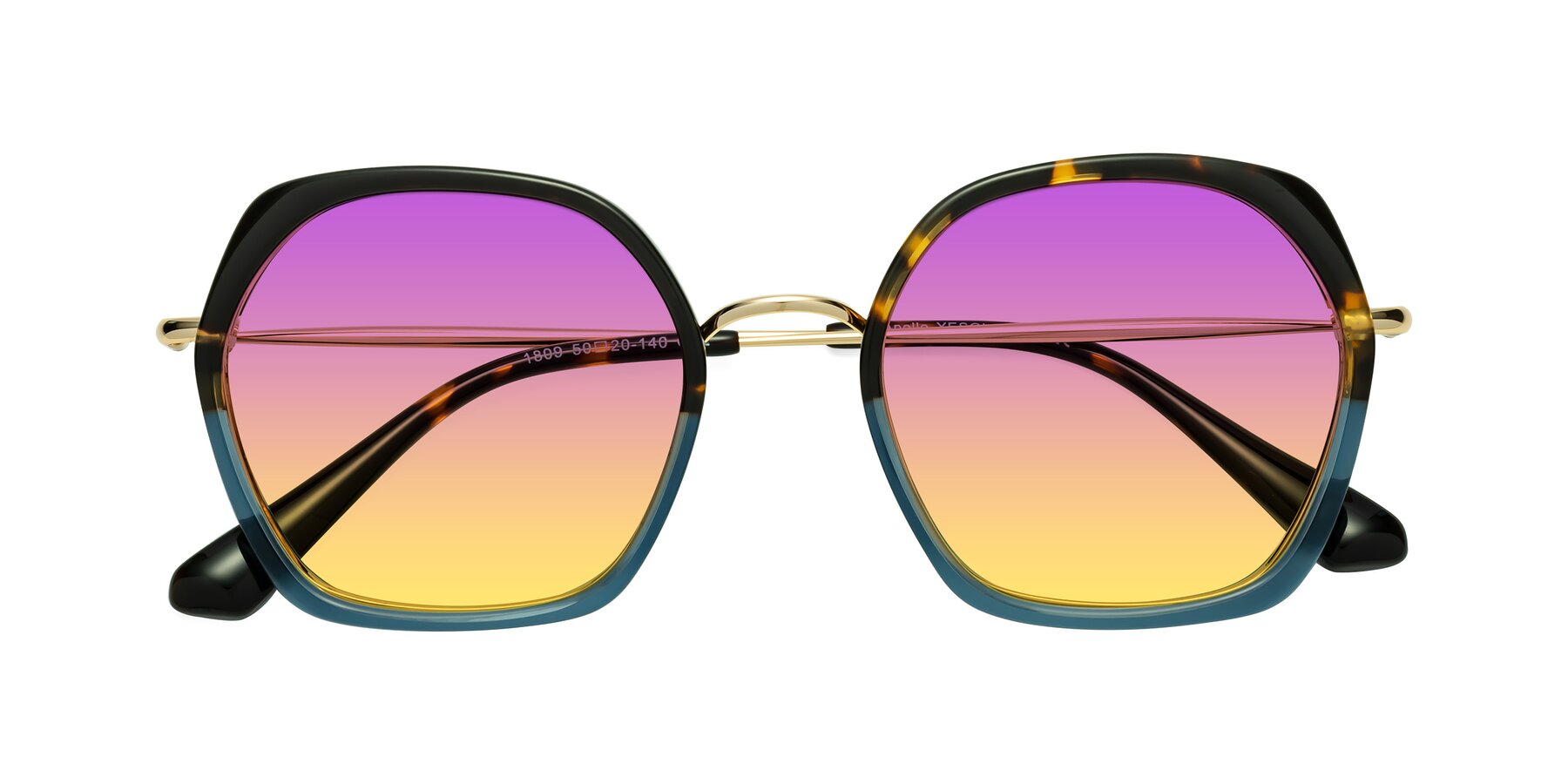 Folded Front of Apollo in Tortoise-Blue with Purple / Yellow Gradient Lenses