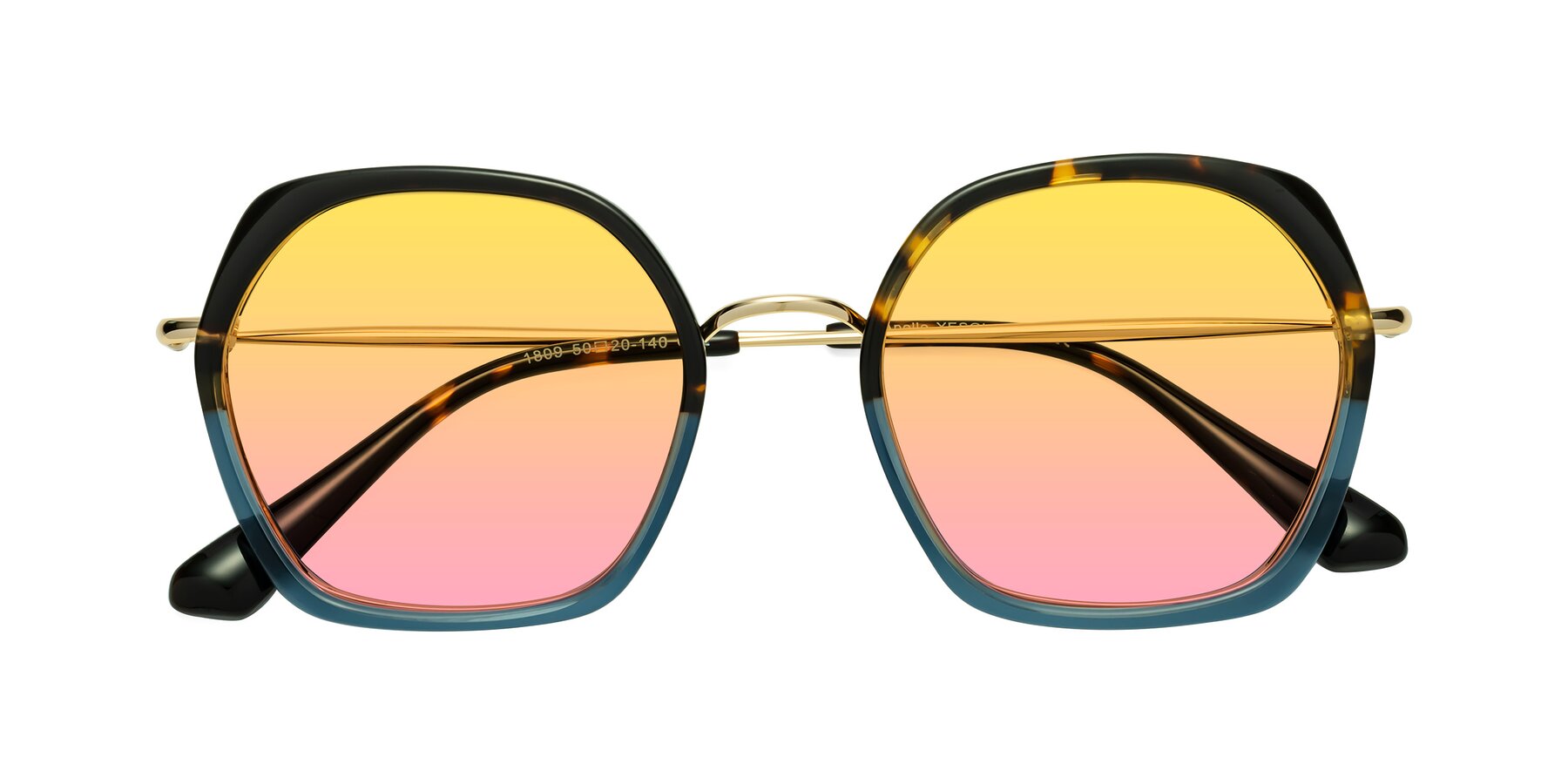 Folded Front of Apollo in Tortoise-Blue with Yellow / Pink Gradient Lenses