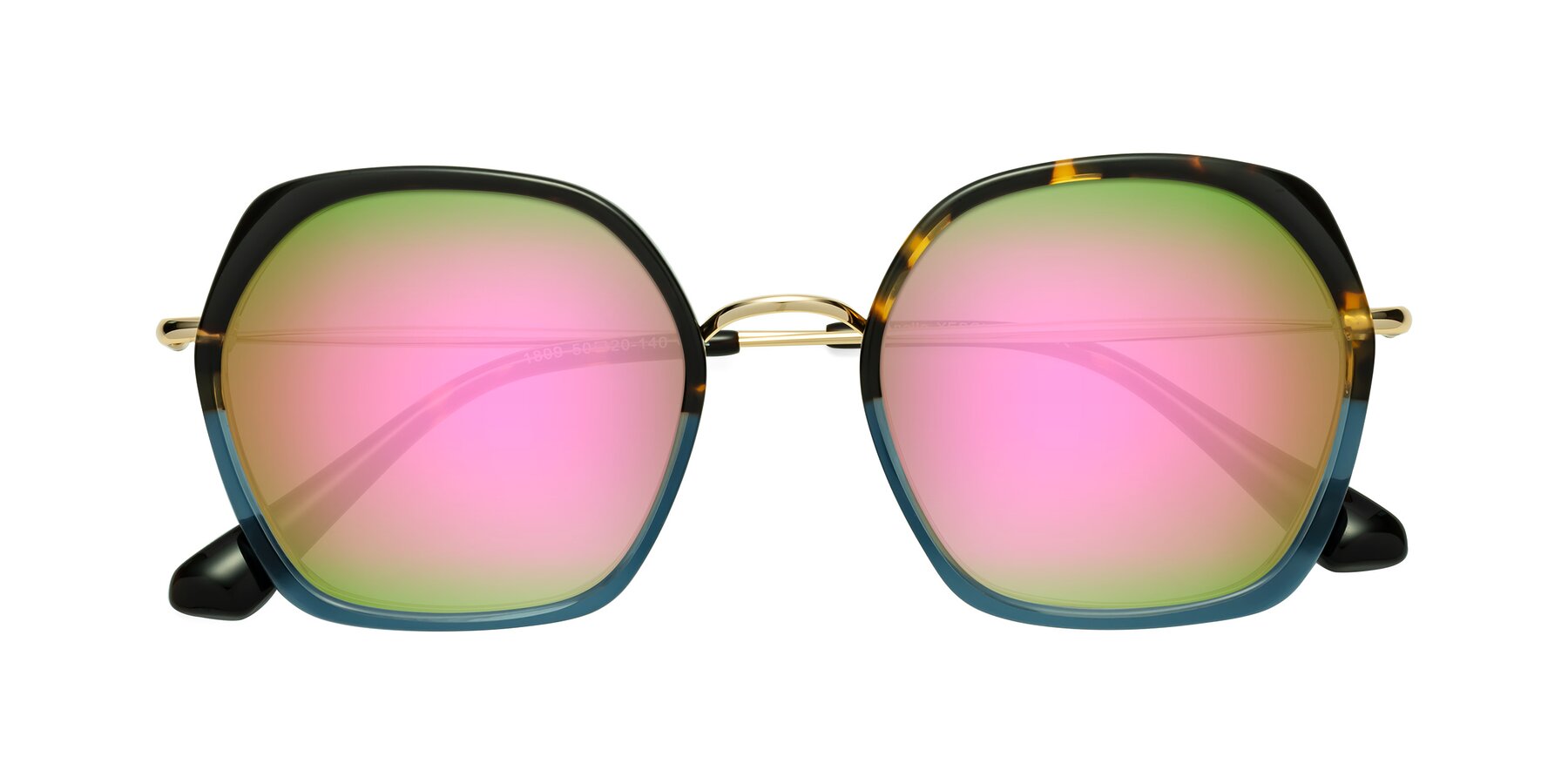 Folded Front of Apollo in Tortoise-Blue with Pink Mirrored Lenses