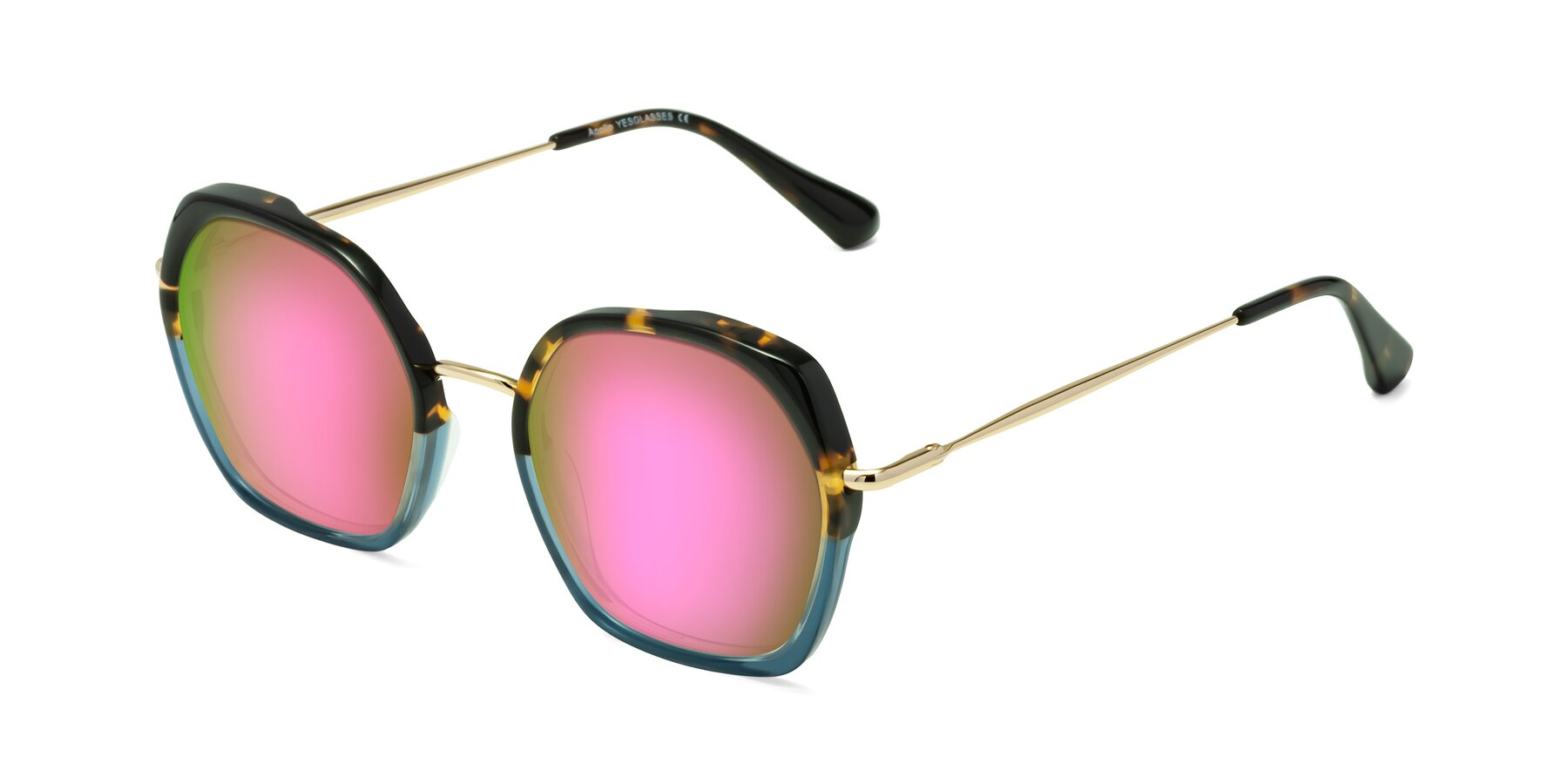 Angle of Apollo in Tortoise-Blue with Pink Mirrored Lenses