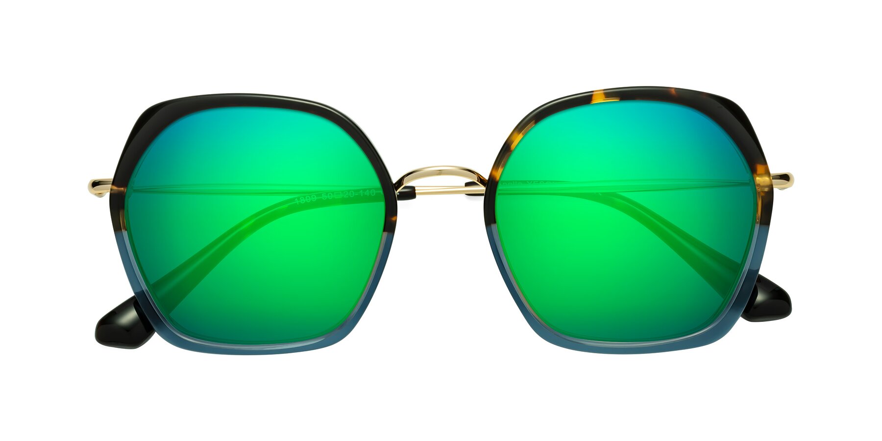 Folded Front of Apollo in Tortoise-Blue with Green Mirrored Lenses