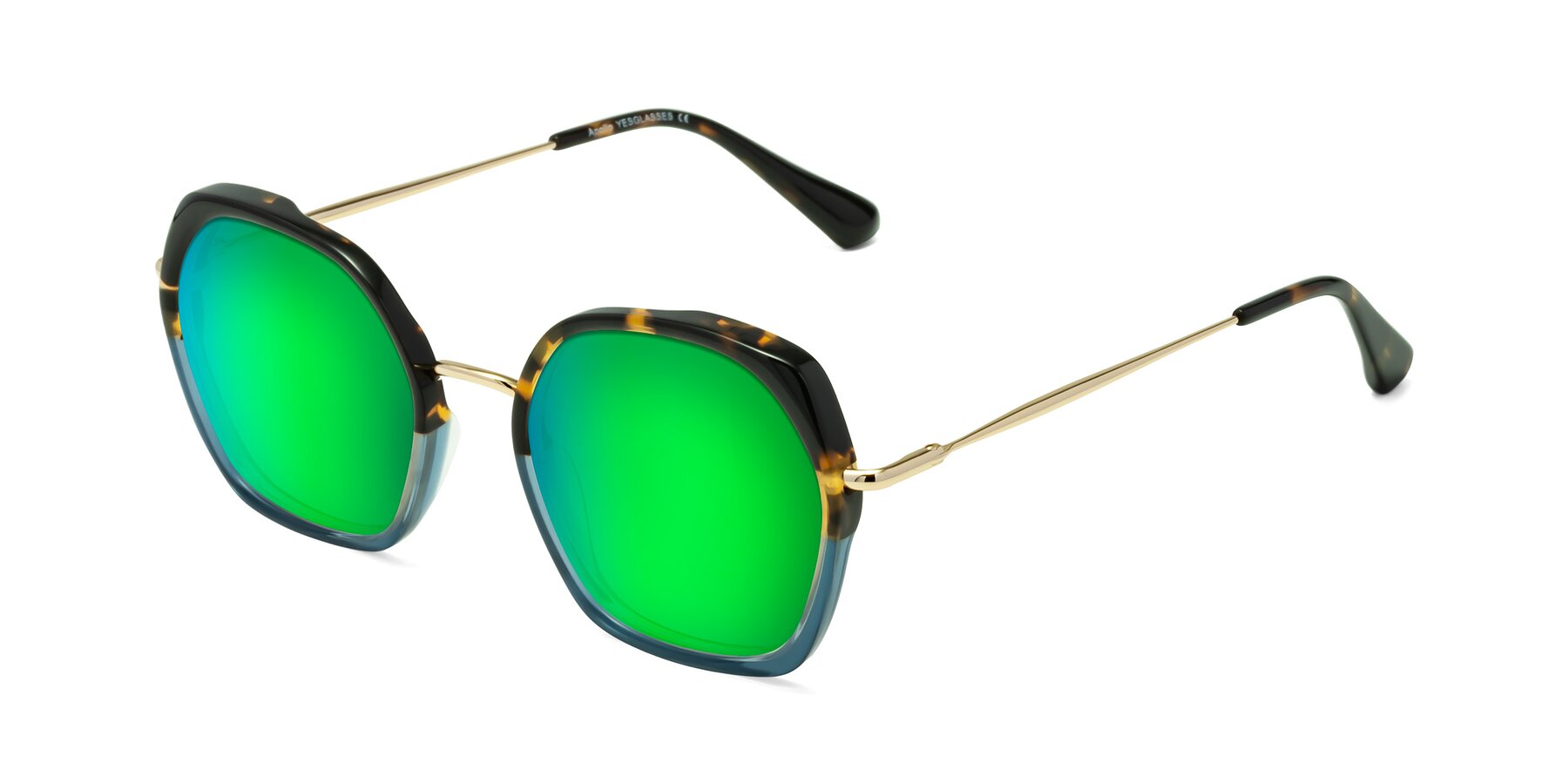 Angle of Apollo in Tortoise-Blue with Green Mirrored Lenses