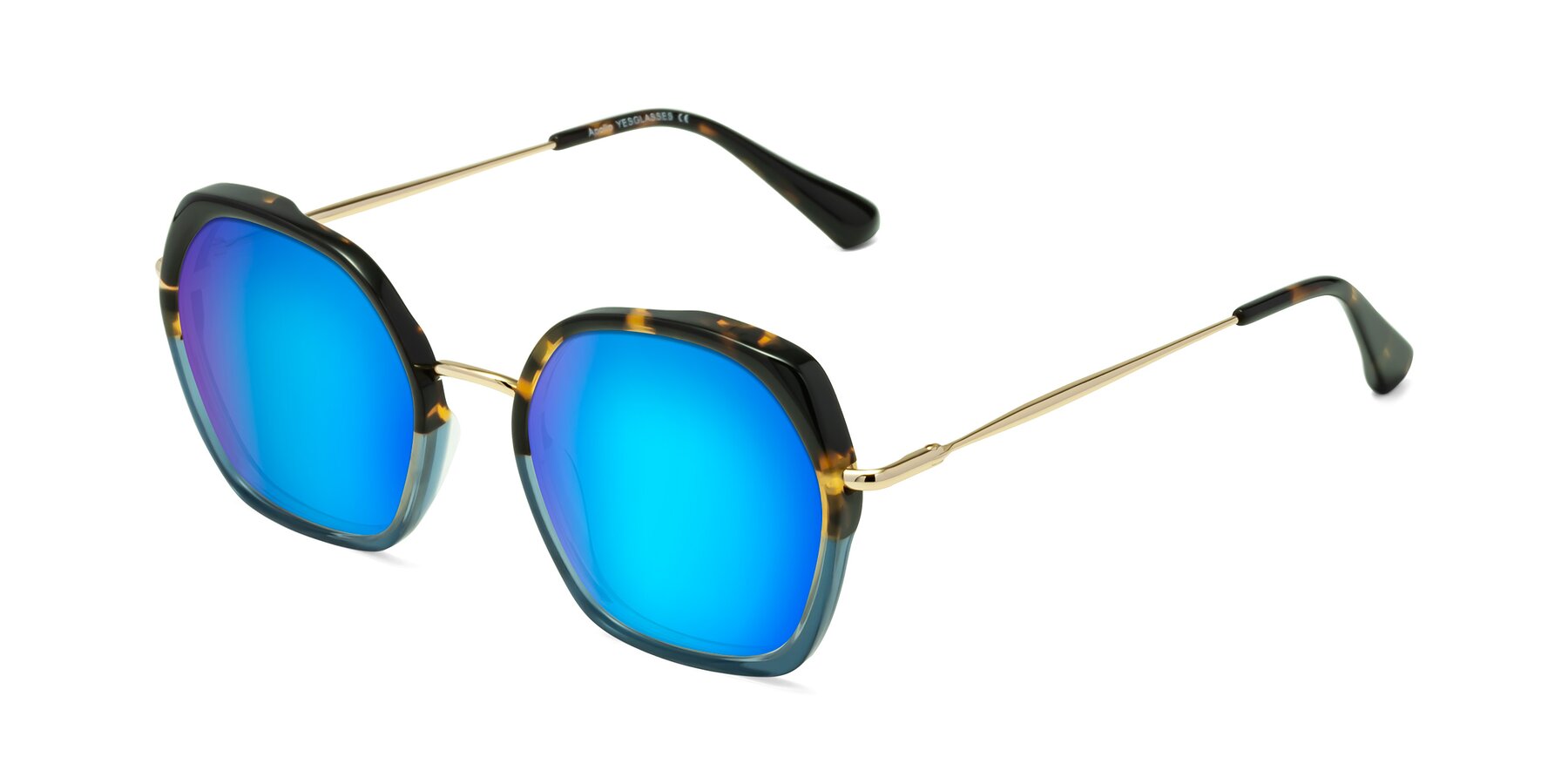Angle of Apollo in Tortoise-Blue with Blue Mirrored Lenses