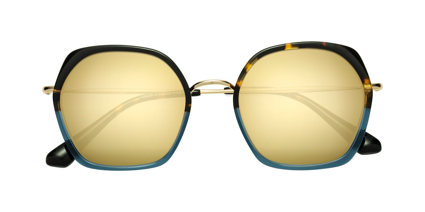 Folded Front of Apollo in Tortoise-Blue with Gold Mirrored Lenses