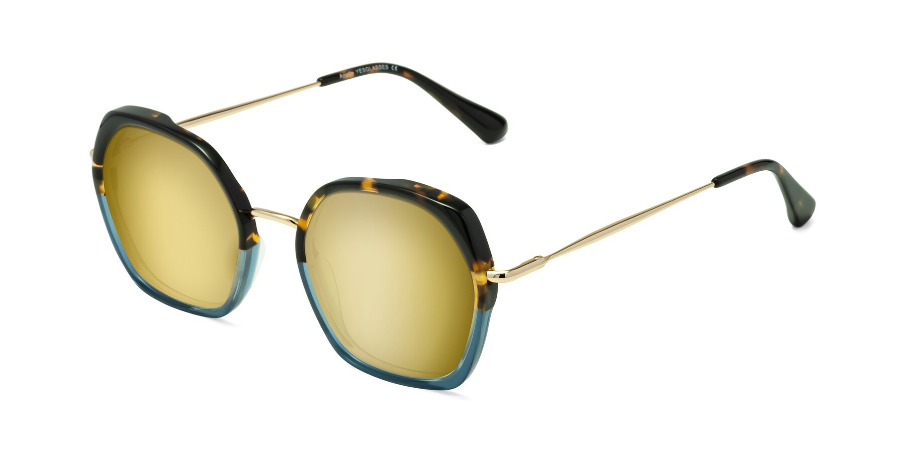 Angle of Apollo in Tortoise-Blue with Gold Mirrored Lenses