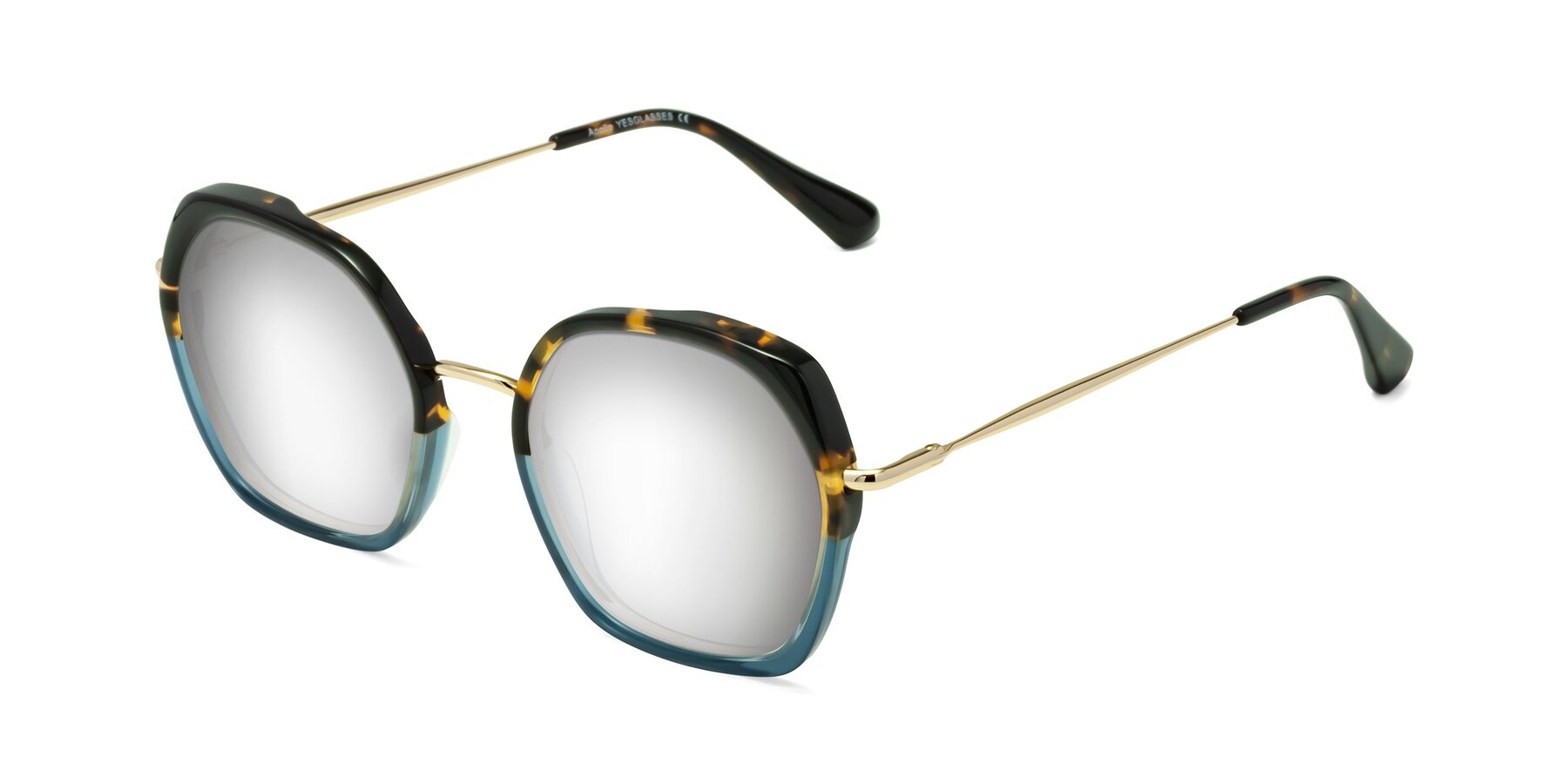 Angle of Apollo in Tortoise-Blue with Silver Mirrored Lenses