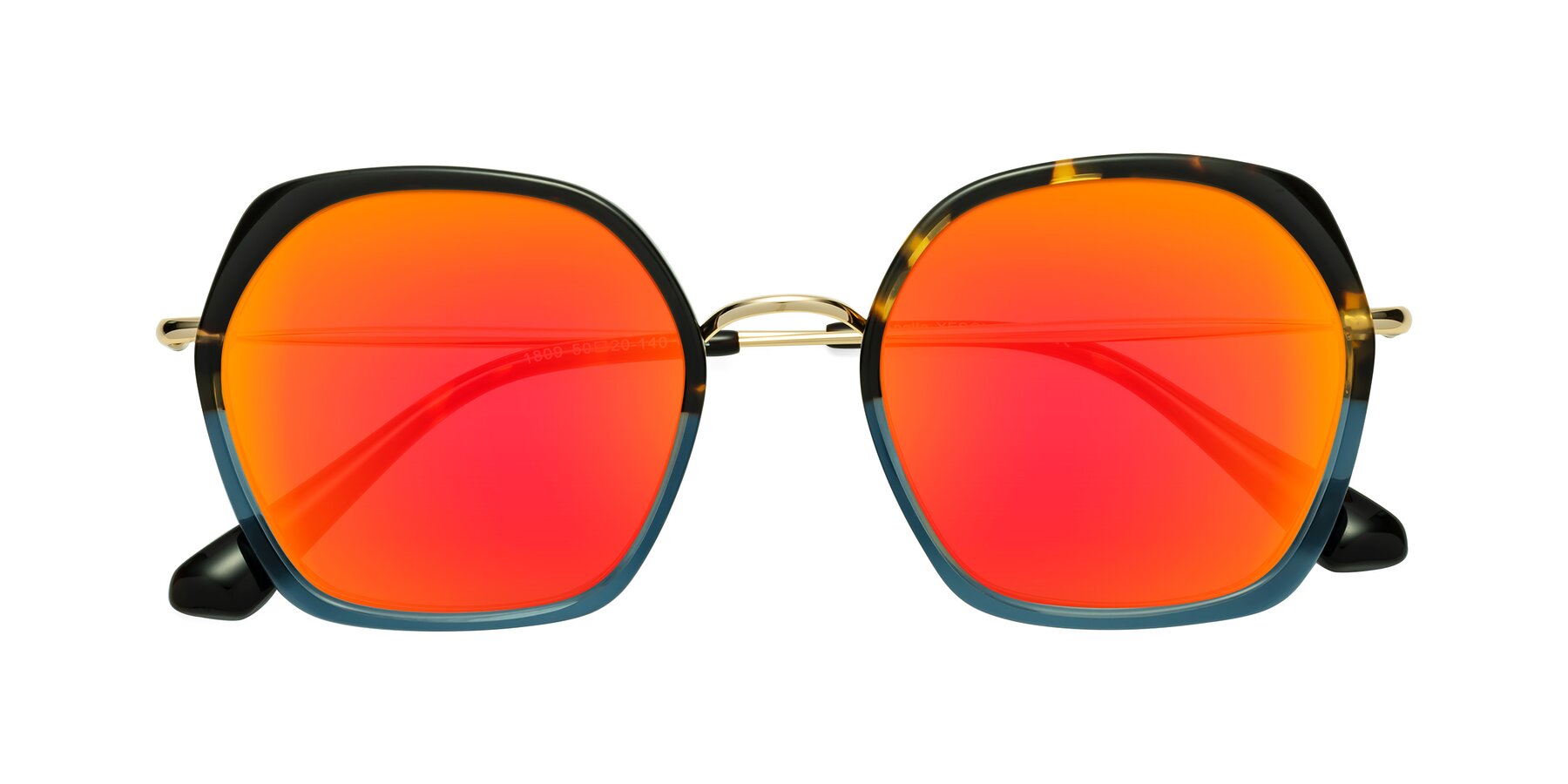 Folded Front of Apollo in Tortoise-Blue with Red Gold Mirrored Lenses