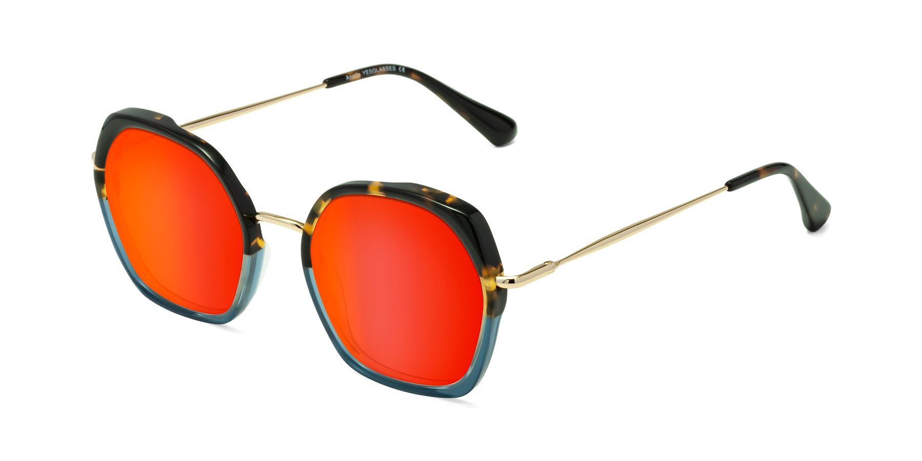 Angle of Apollo in Tortoise-Blue with Red Gold Mirrored Lenses