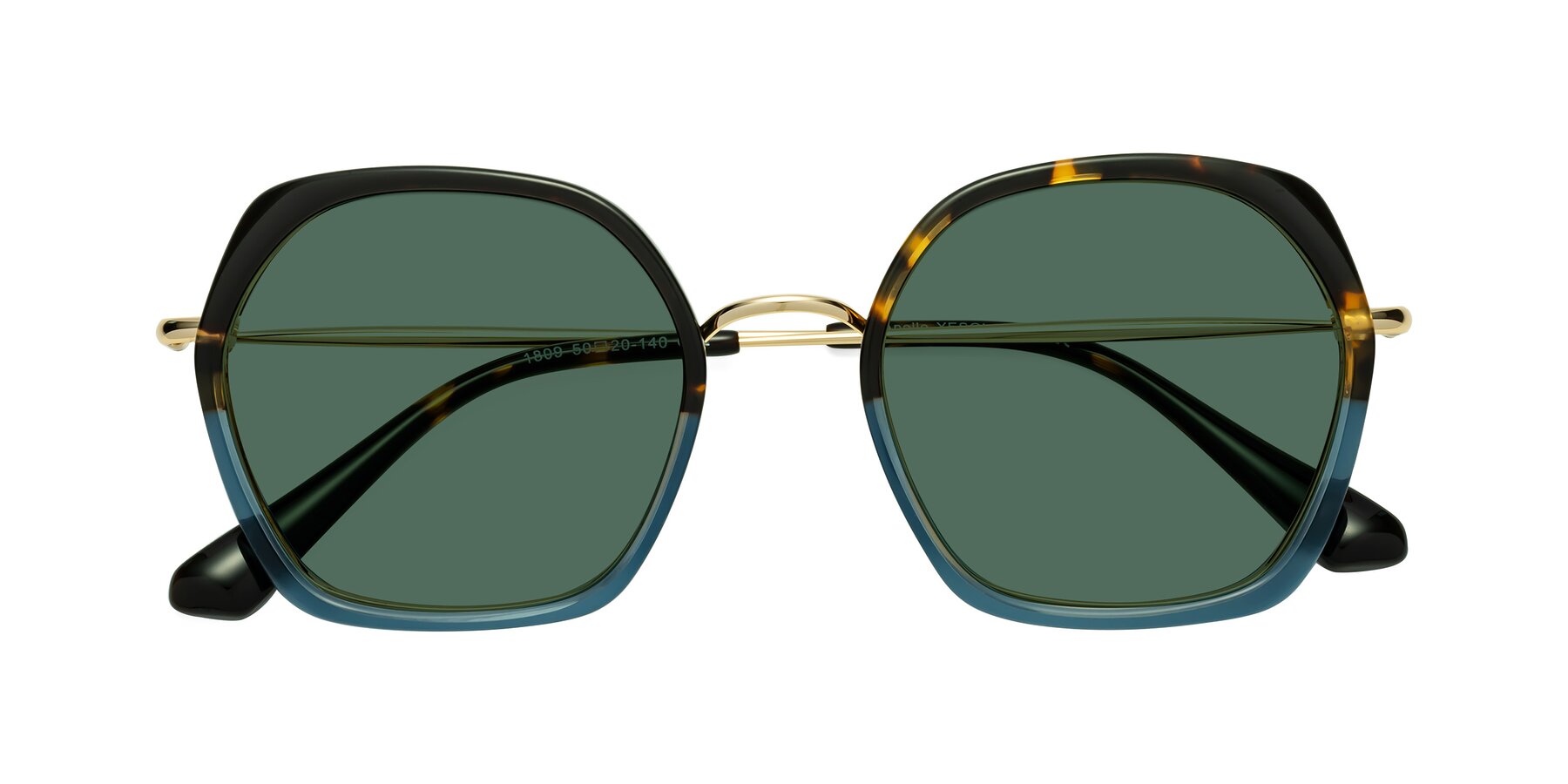 Folded Front of Apollo in Tortoise-Blue with Green Polarized Lenses