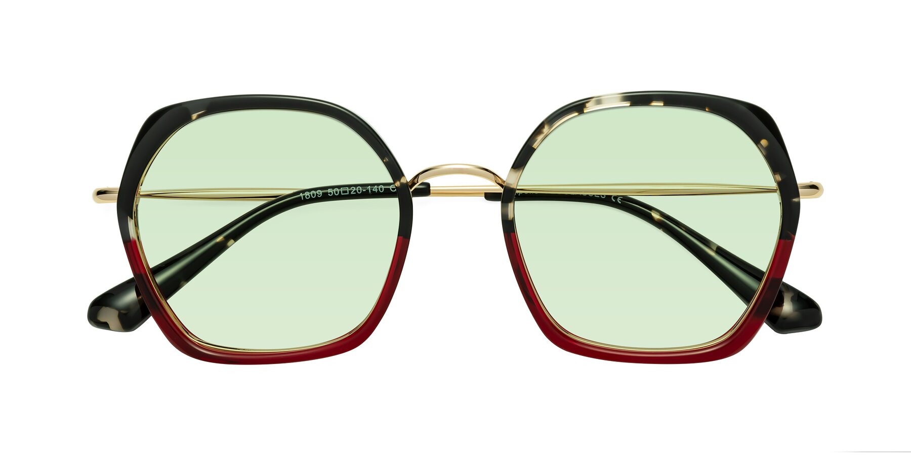 Folded Front of Apollo in Tortoise-Wine with Light Green Tinted Lenses