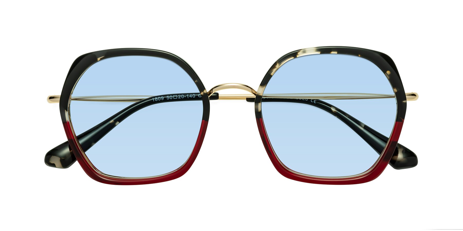 Folded Front of Apollo in Tortoise-Wine with Light Blue Tinted Lenses