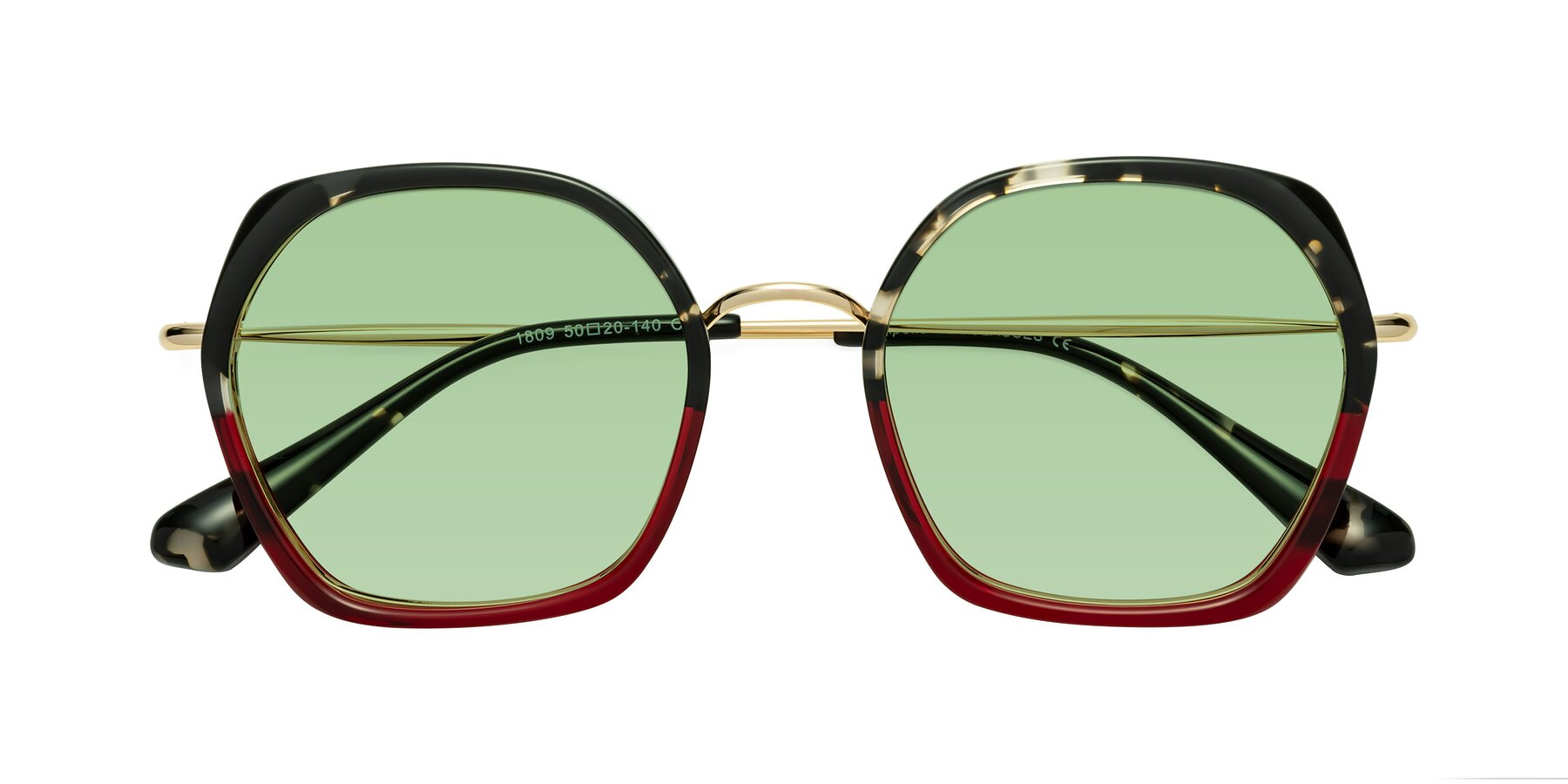 Folded Front of Apollo in Tortoise-Wine with Medium Green Tinted Lenses