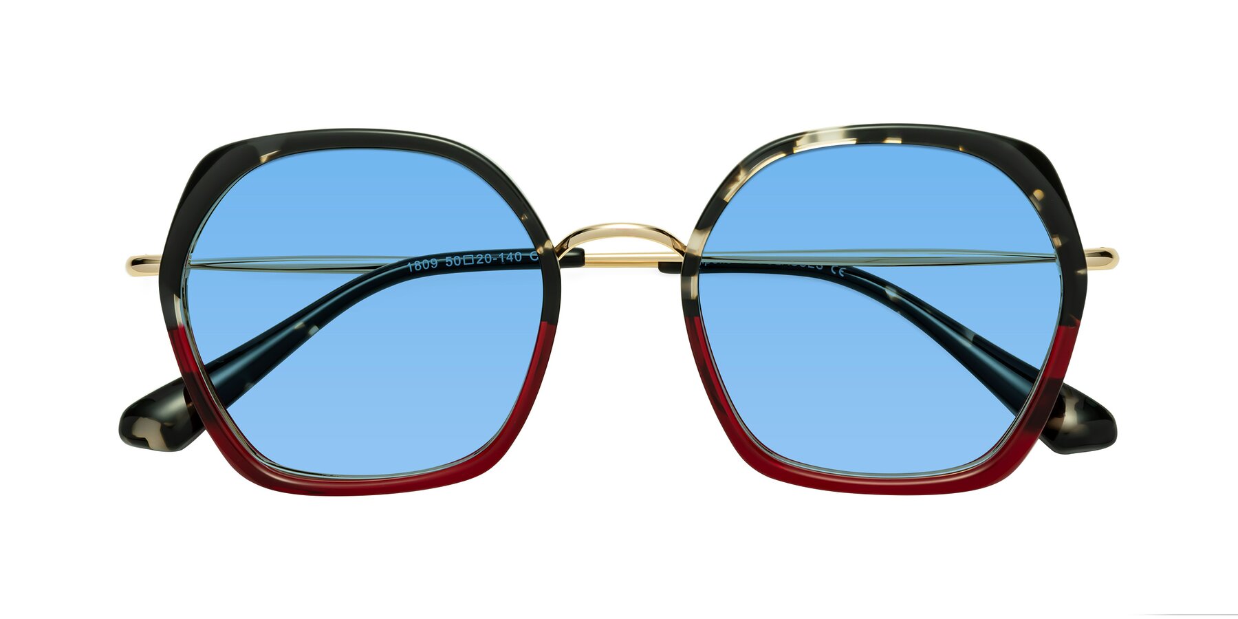 Folded Front of Apollo in Tortoise-Wine with Medium Blue Tinted Lenses