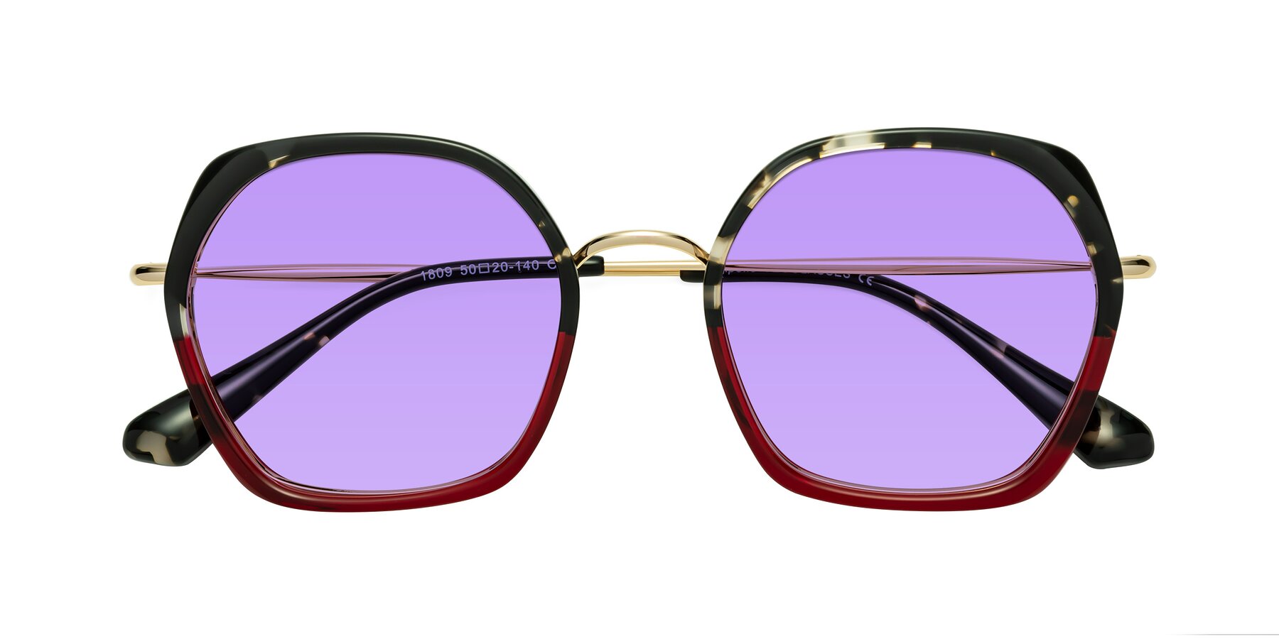 Folded Front of Apollo in Tortoise-Wine with Medium Purple Tinted Lenses